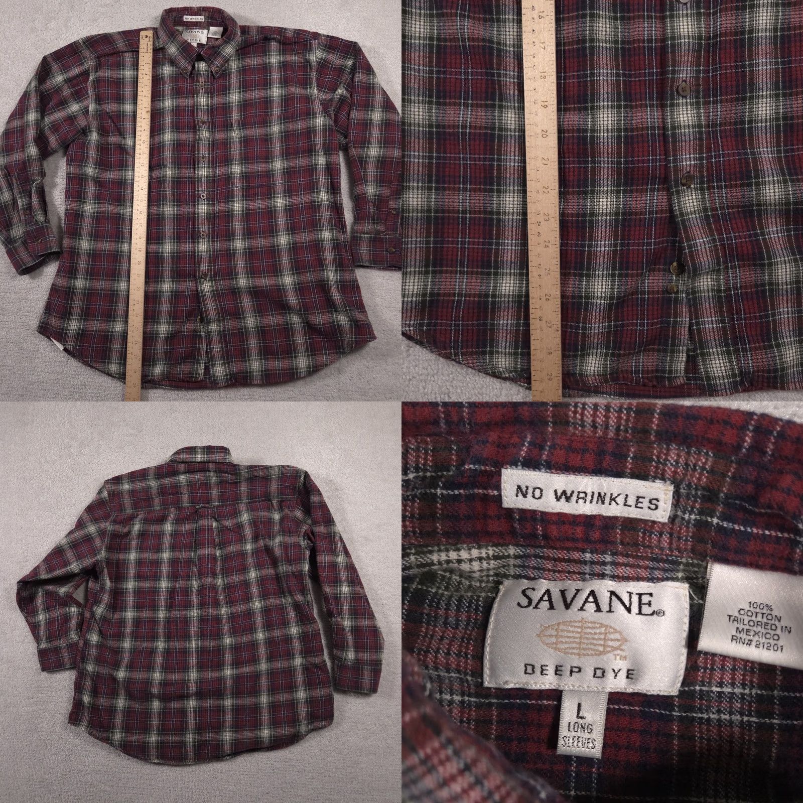 Savane Savane Shirt Plaid Button-Down Long Sleeve Red Cotton Flannel Wool? No, Cotton. Large Mens Regular Fit Outdoor Casual Workwear Travel Size US L / EU 52-54 / 3 - 8 Thumbnail