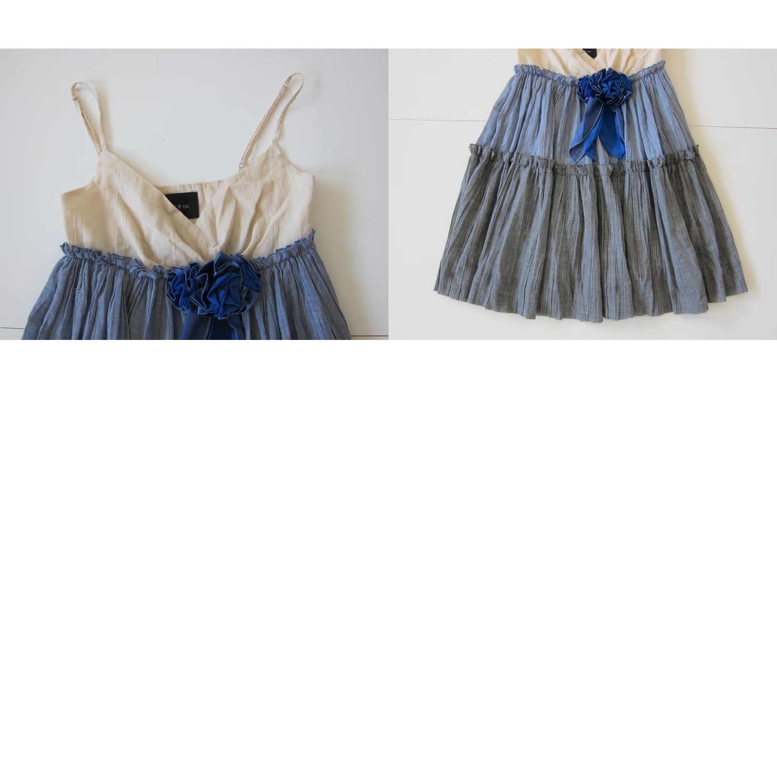 Vintage Ark & Co. Blue Ivory 100% Cotton Spaghetti Strap V-Neck Ruffle Sun Dress Small Womens Size S / US 4 / IT 40 - 8 Thumbnail