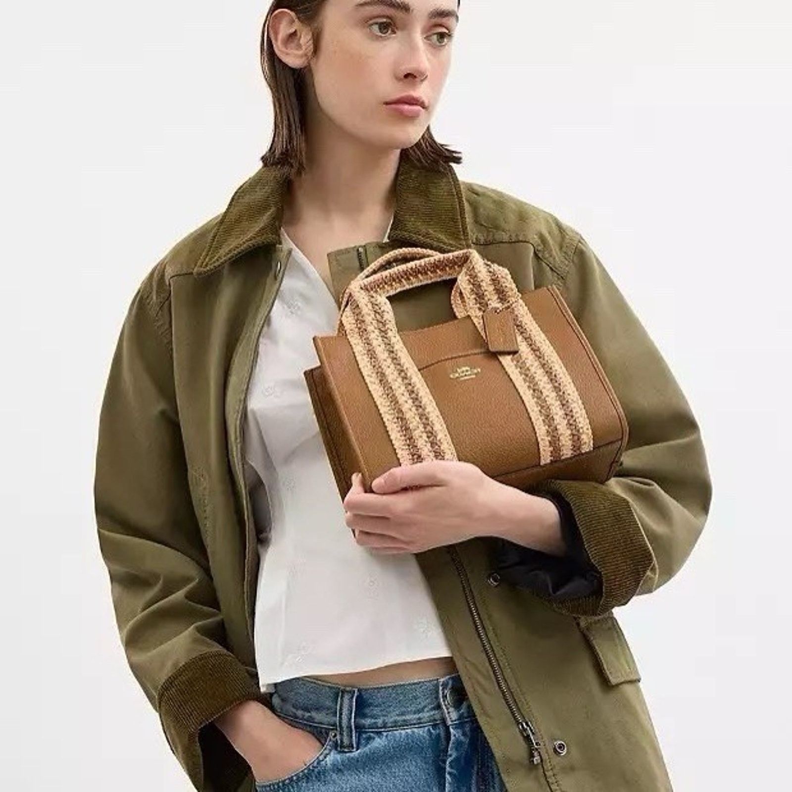Coach NWT Coach Smith Tote Bag 24 CBG91 Straw Leather Honey Brown Size ONE SIZE - 10 Thumbnail