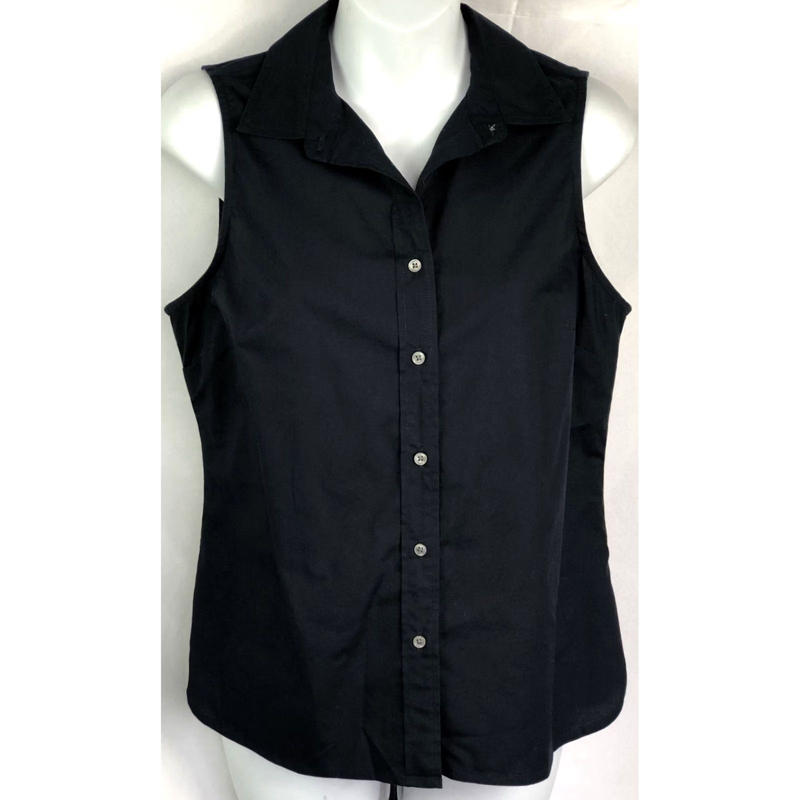 J.Crew J Crew Top Sleeveless ButtonUp Collar 6 Blk Classic Career Office Capsule Preppy Size M / US 6-8 / IT 42-44 - 2 Thumbnail