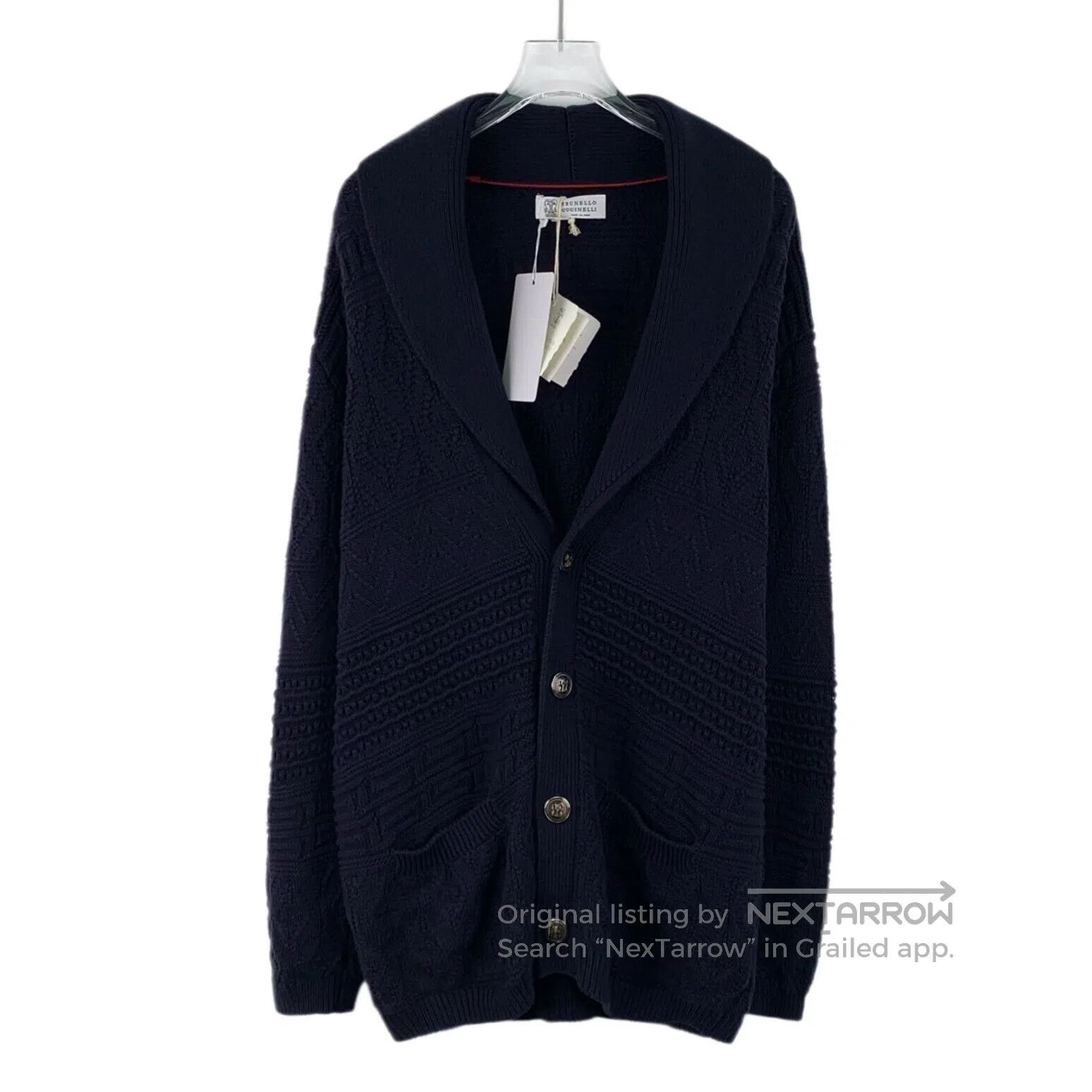 Brunello Cucinelli Brunello Cucinelli Dark Blue Jacquard Cotton Collar Single Size US L / EU 52-54 / 3 - 1 Thumbnail