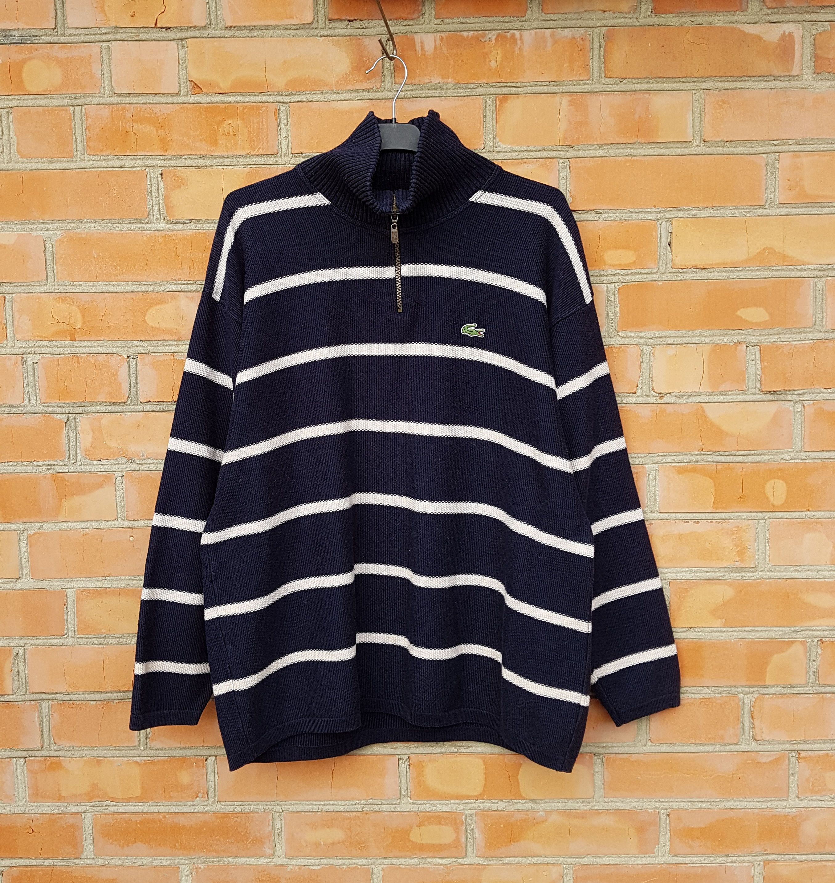 Lacoste Vintage Lacoste Straipe Cotton Blend Zip Sweater Spain Size US XL / EU 56 / 4 - 1 Thumbnail