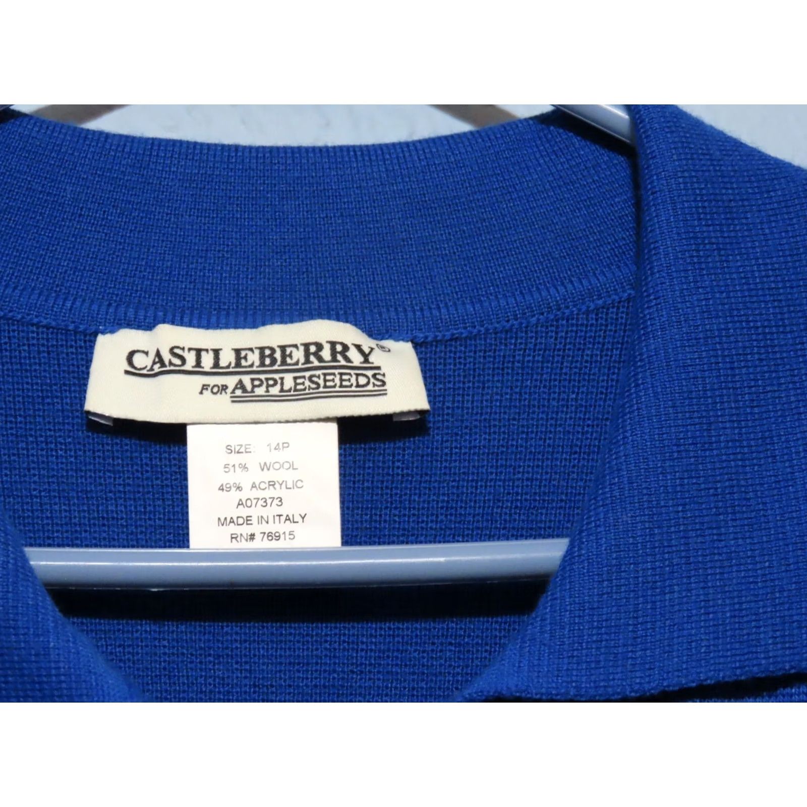 Vintage Appleseed's Cardigan Womens 14P Blue Wool Blend Shoulder Pads Pockets Knit - Casual, Travel, Business - Dry Clean Only - Fall, Spring, Winter Size XL / US 12-14 / IT 48-50 - 4 Thumbnail
