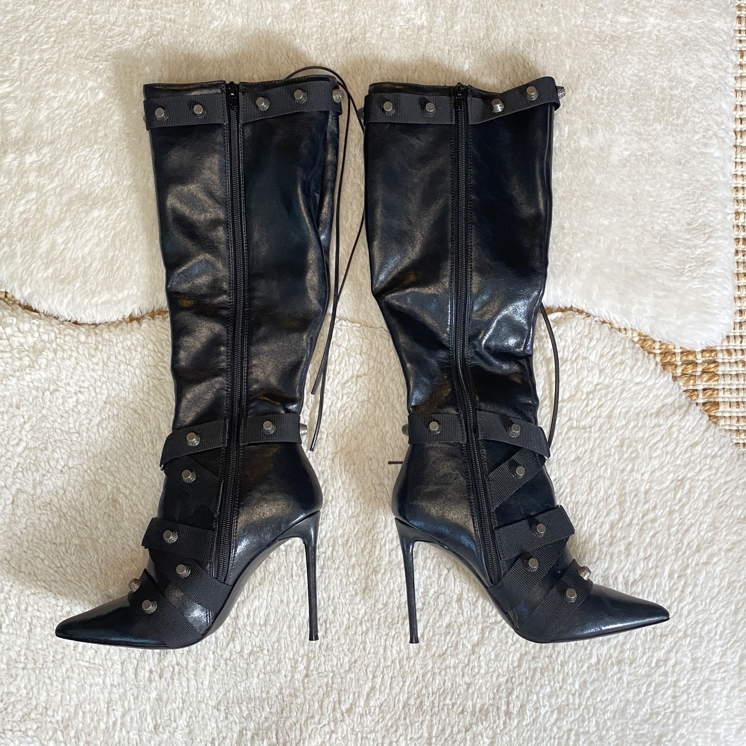 Steve Madden Steve Madden Black Faux Leather Strappy Studded Boots Size US 7.5 / IT 37.5 - 2 Thumbnail