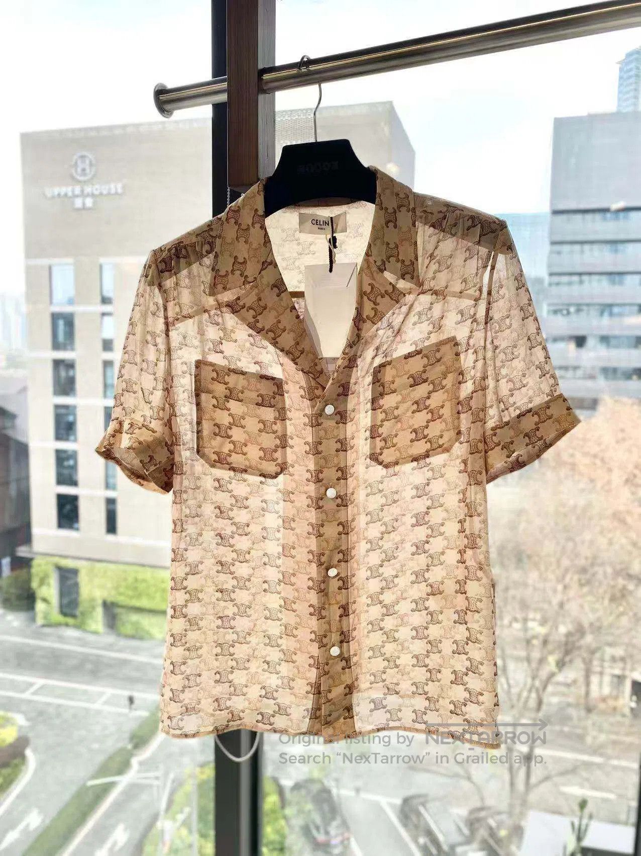 Celine Celine Full logo print mulberry silk short-sleeved top| Size 4XL / US 24-26 - 2 Thumbnail