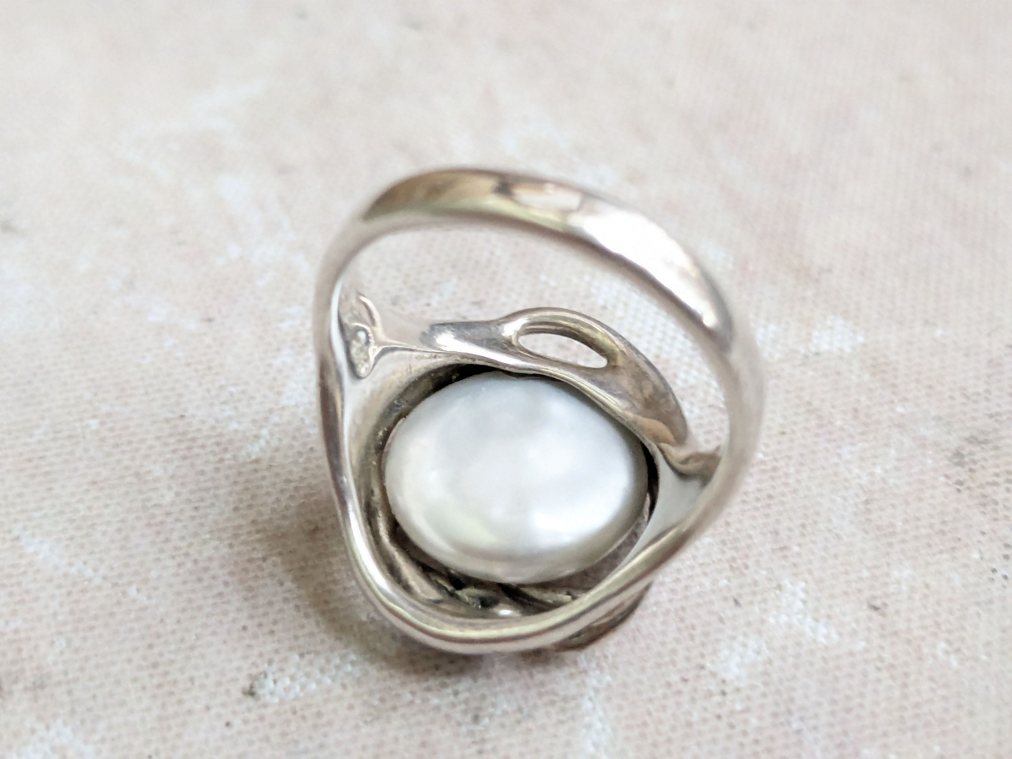 Sterling Silver Vintage Sterling Silver Ring Hagit Gorali Pearl 8 Size ONE SIZE - 6 Thumbnail