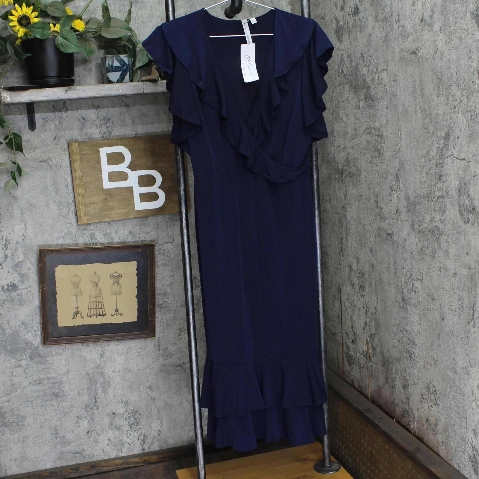 Other Nwt Ny Collection Sleeve Ruffle Midi Dress Navy Blue Pm Size M / US 6-8 / IT 42-44 - 1 Thumbnail