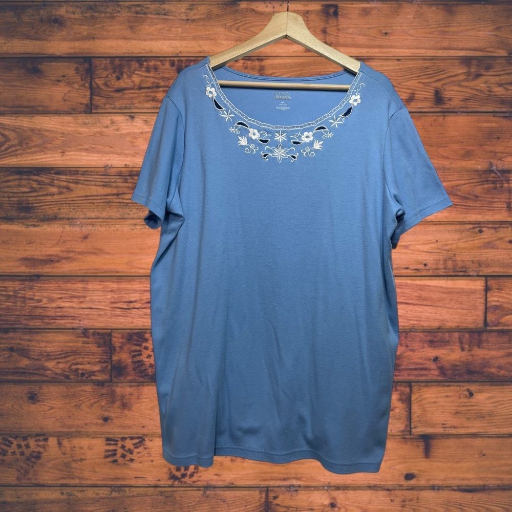 Other Only Necessities Blue Embroidered Eyelet Tunic Shirt Large Size L / US 10 / IT 46 - 1 Thumbnail