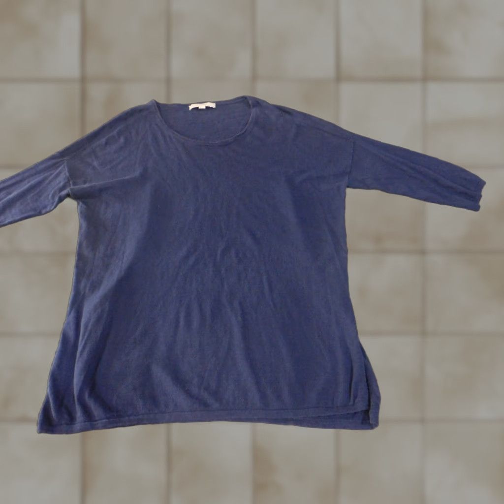 Loft LOFT Sweater Womens Large Navy Blue 3/4 Sleeve Lightweight Cotton Knit Pullover Casual Size L / US 10 / IT 46 - 1 Thumbnail