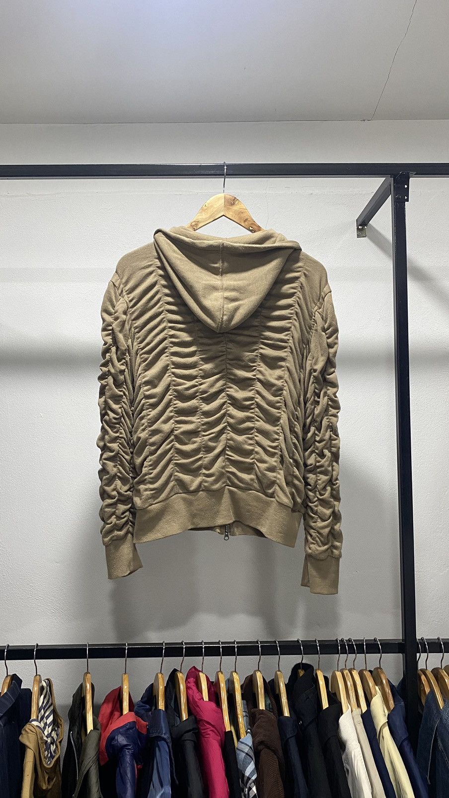 Morgan Homme Pleated Ribbon Unique Zipper Hoodie
