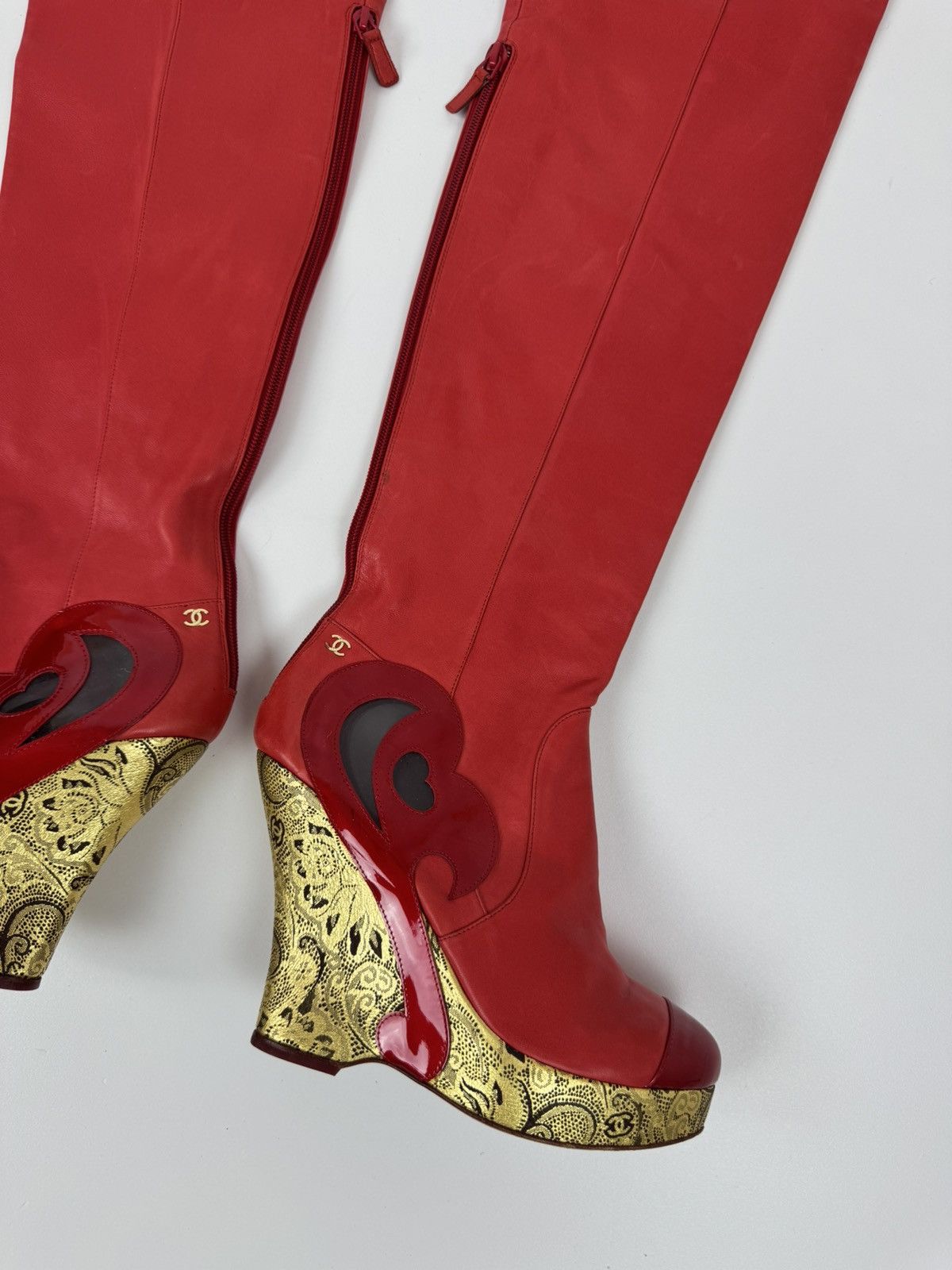 Chanel Chanel Paris Red Leather Over Knee Wadge Boots Avant Garde Size US 9 / IT 39 - 4 Thumbnail