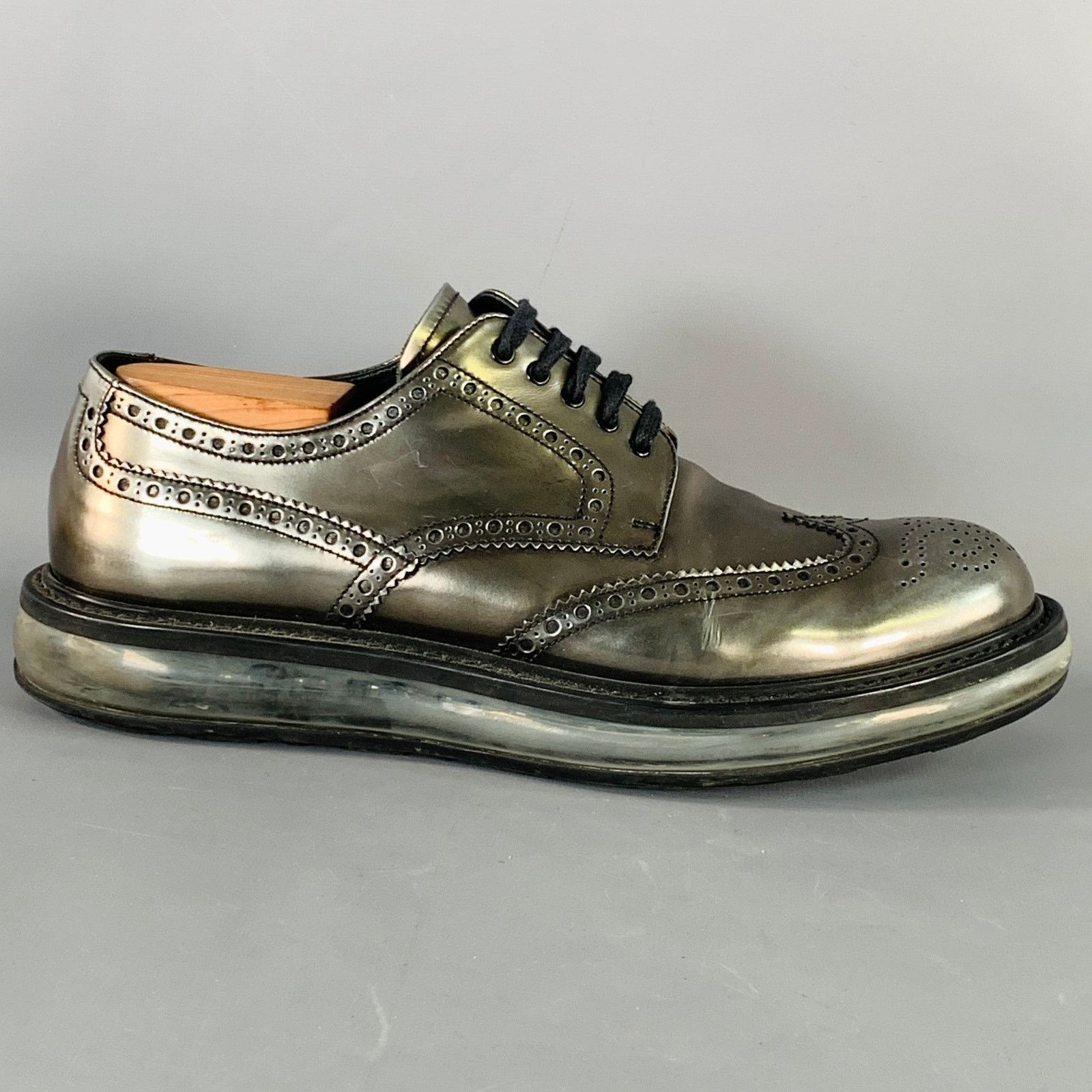 Prada PRADA Silver Metallic Leather Wingtip Lace-Up Shoes Size US 9 / EU 42 - 2 Thumbnail