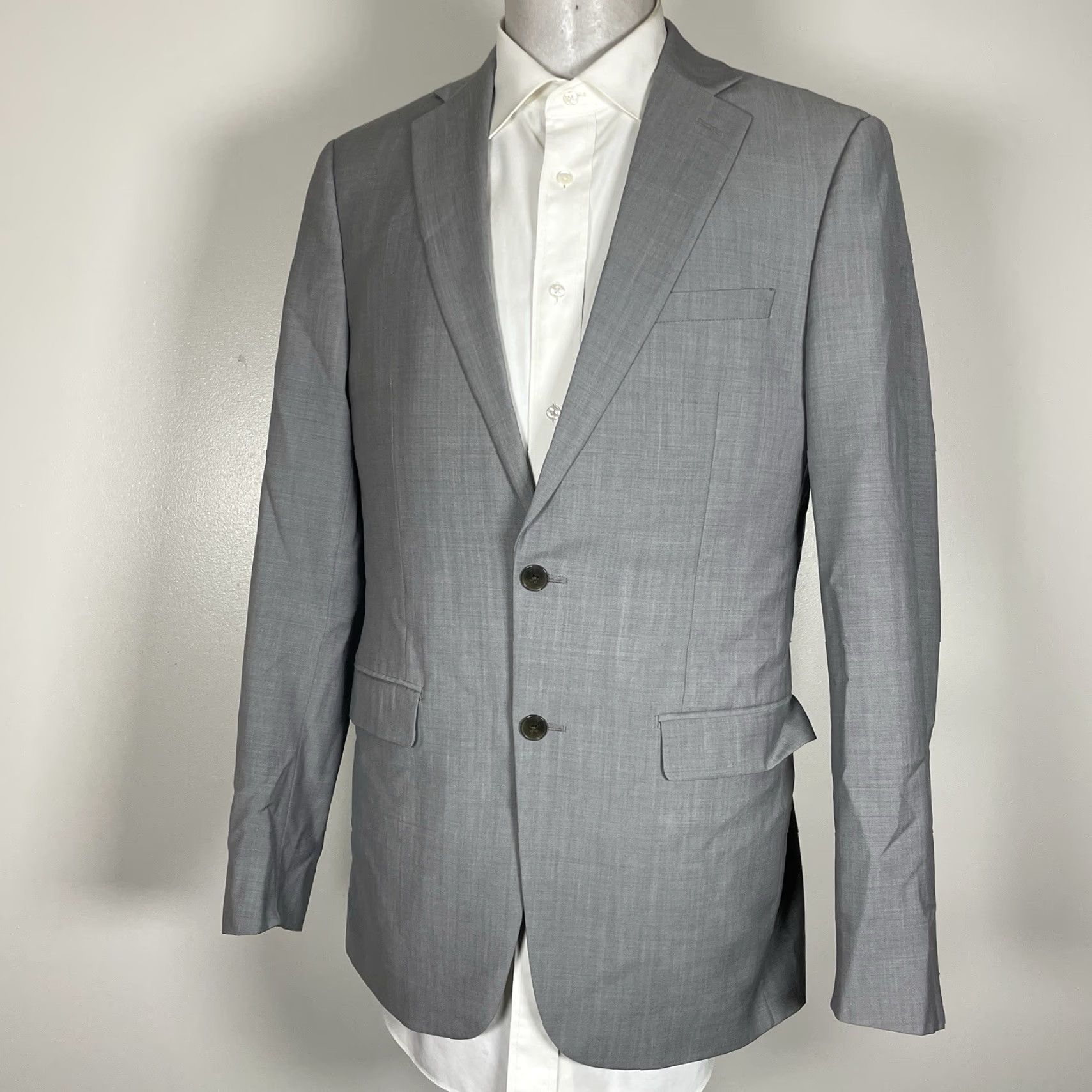 VINTAGE Calvin Klein Blazer Jacket Men 40L Gray Solid Wool Single