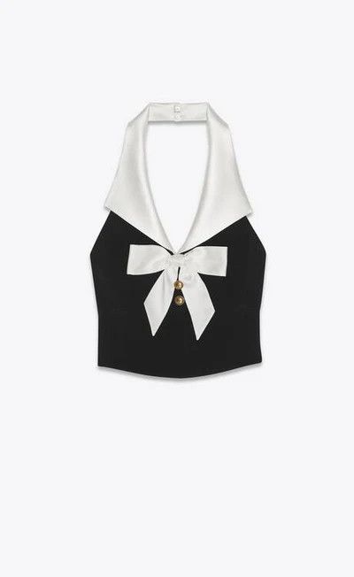 Saint Laurent Paris o1s1wg110225 672638 Backless Top in Sablé Bra in White/Black Size M / US 6-8 / IT 42-44 - 1 Thumbnail