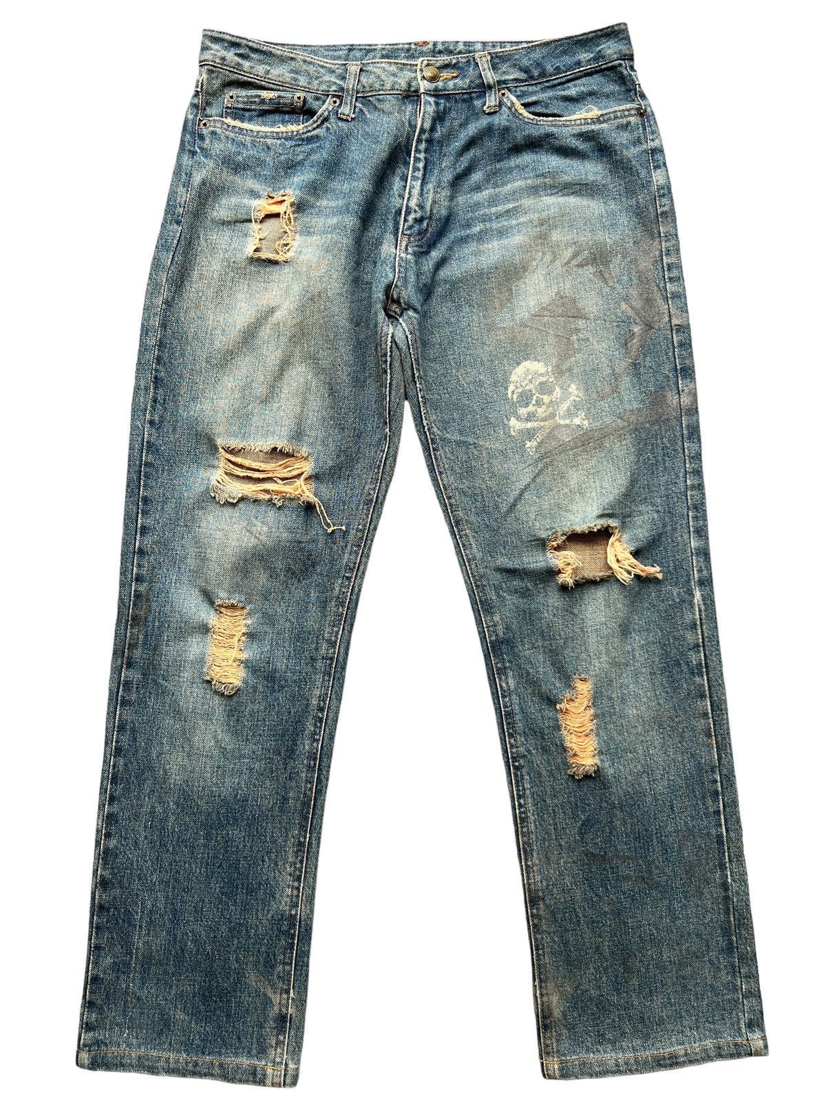 image of Skulls Skull Distresses Rusty Denim Jeans 33X30 in Yellow/Blue/Rust, Men's