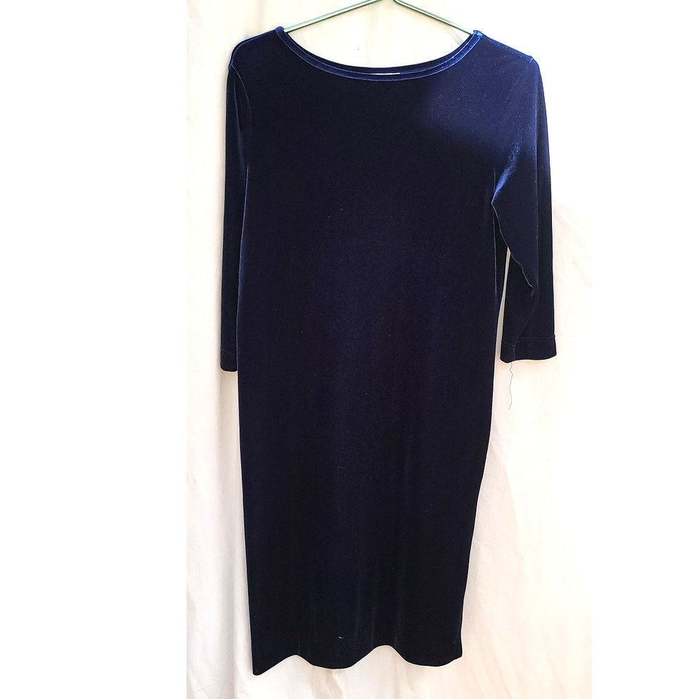 Robert Talbott Talbots Navy Blue Velour Knee Length Dress Long Sleeve Small Size S / US 4 / IT 40 - 1 Thumbnail
