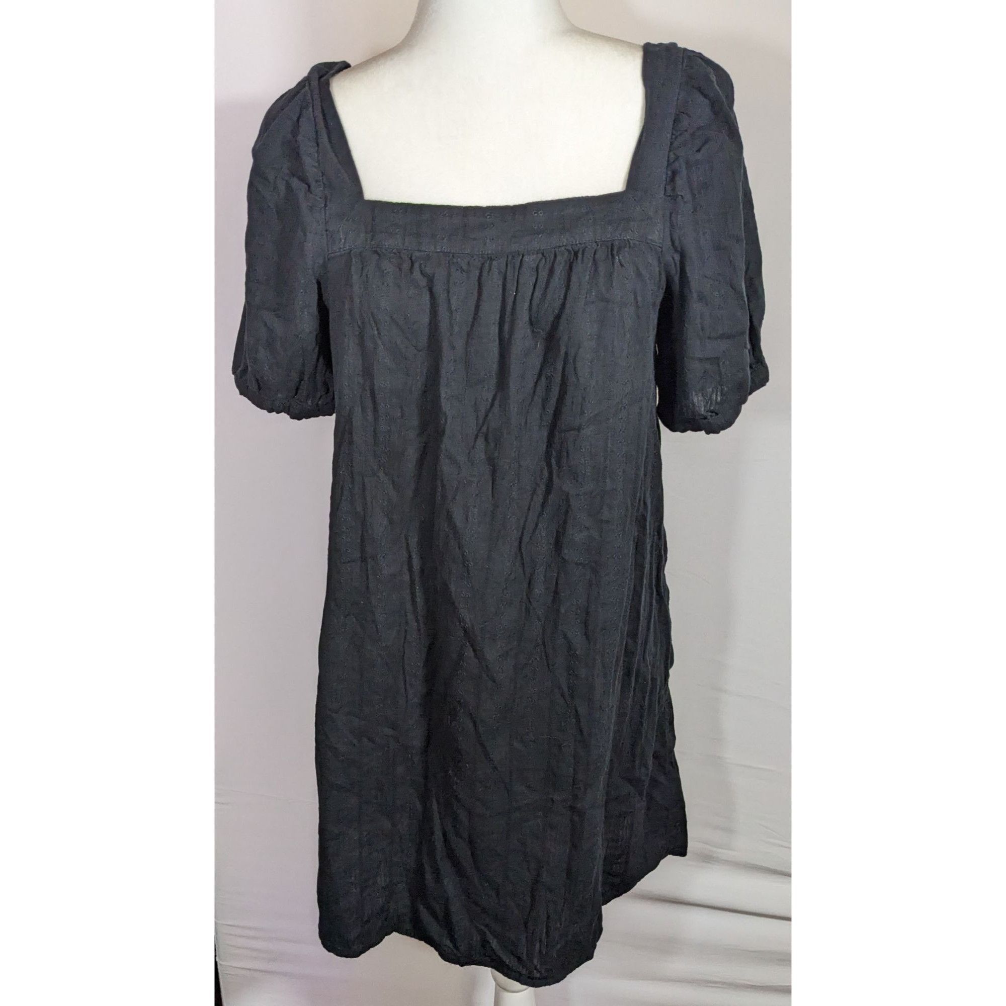 Old Navy Old Navy Black Mini Peasant Dress With Puff Sleeves Size S / US 4 / IT 40 - 3 Thumbnail