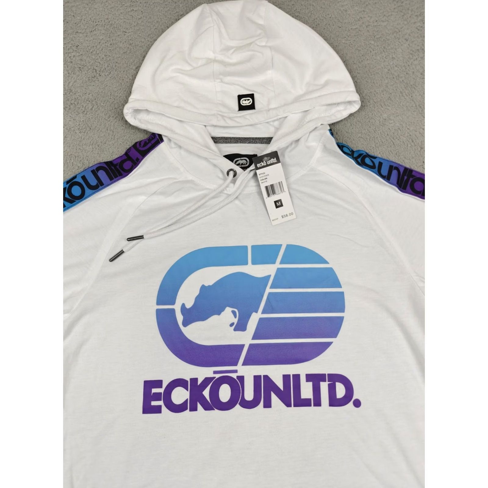 Ecko Unltd. Ecko Unltd Shirt Mens Medium White Hooded Short Sleeve Kangaroo Pocket EO31K826 Size US M / EU 48-50 / 2 - 2 Thumbnail