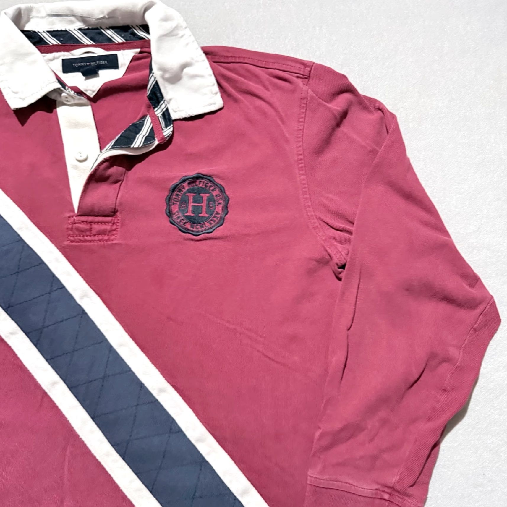 Tommy Hilfiger VINTAGE Tommy Hilfiger Polo Rugby Shirt Red Navy Long Sleeve Large Shirt Men Classic Baseball/ Rugby? Size US L / EU 52-54 / 3 - 4 Thumbnail
