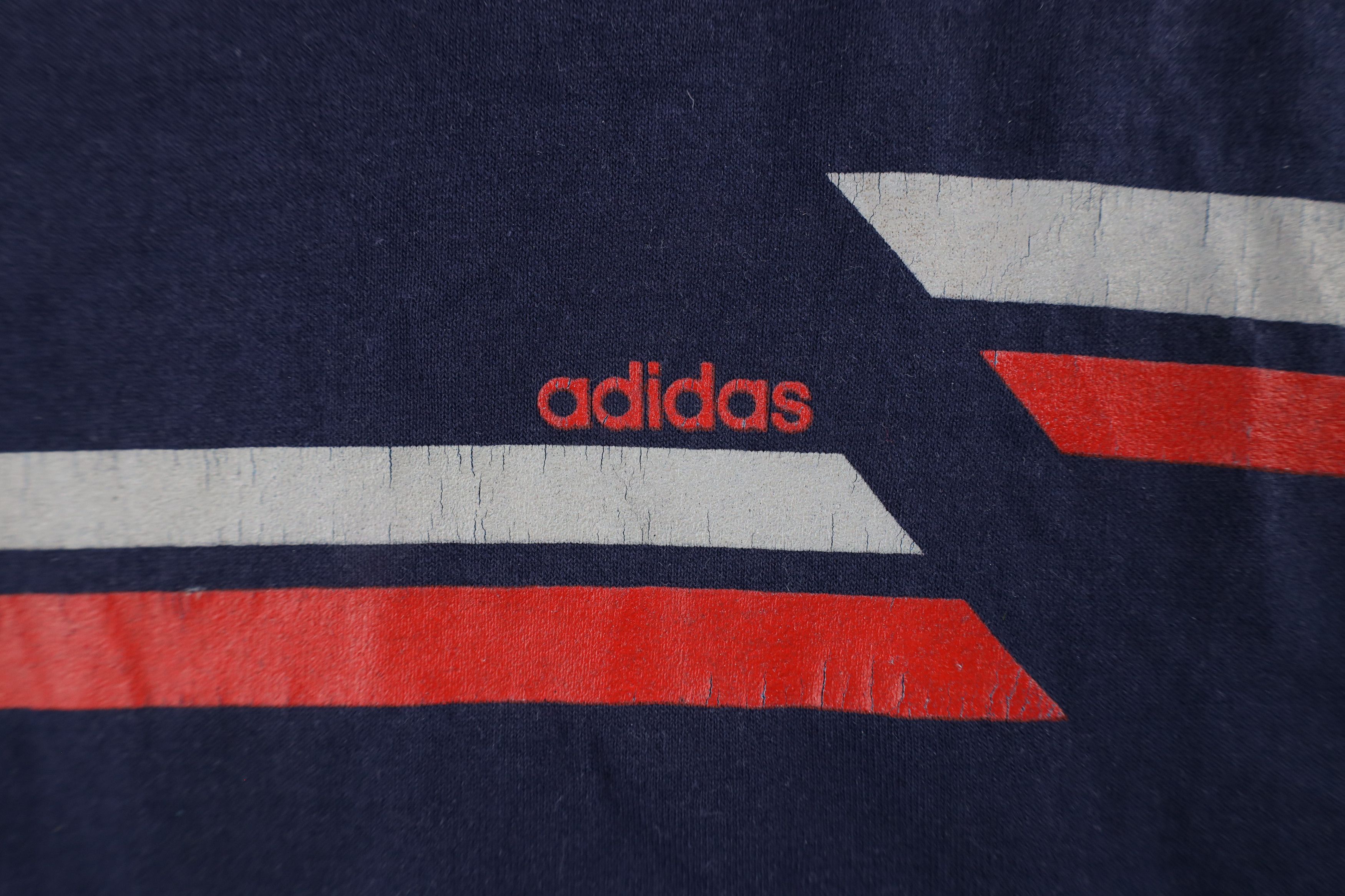 Adidas × Vintage Vintage 70s 80s Adidas Spell Out Striped T-Shirt Blue USA Size US L / EU 52-54 / 3 - 5 Thumbnail