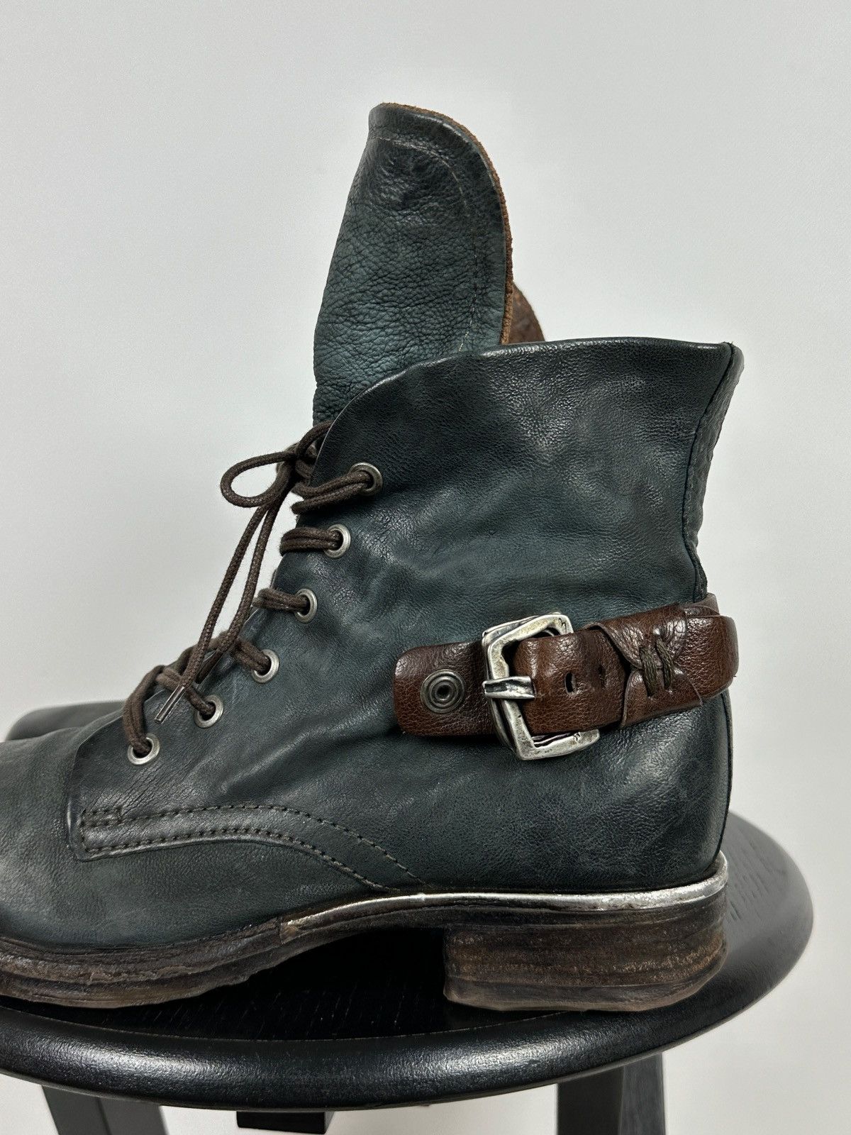 A.S.98 A.S.98. Airstep Navy Green Leather Biker Ankle Boots Size US 10 / IT 40 - 13 Thumbnail