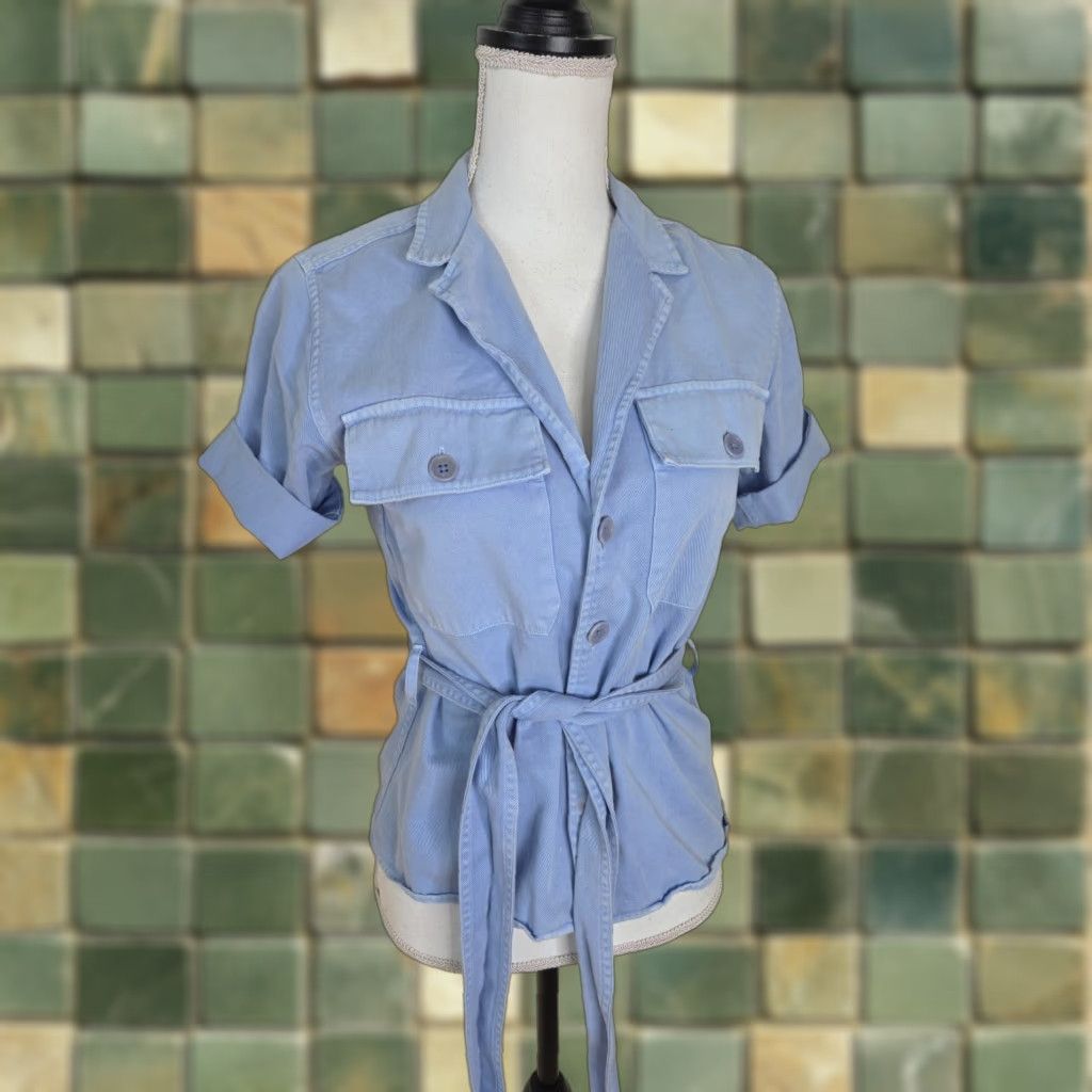 Ralph Lauren Polo Ralph Lauren Denim Supple Blue Tie Waist Camp Shirt XS Women Blouse Short Sleeve Belted Knit Classic Solid Casual Tie-Up Button-Up Vintage No Size XS / US 0-2 / IT 36-38 - 1 Thumbnail