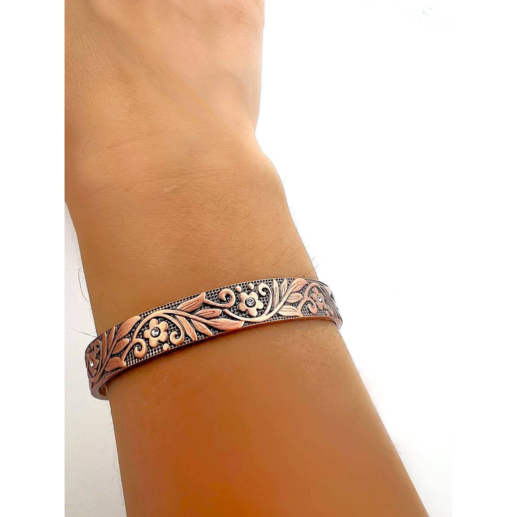 Other Boho Copper Floral Cuff Bangle Bracelet, Arthritis Relief, G Size ONE SIZE - 8 Thumbnail