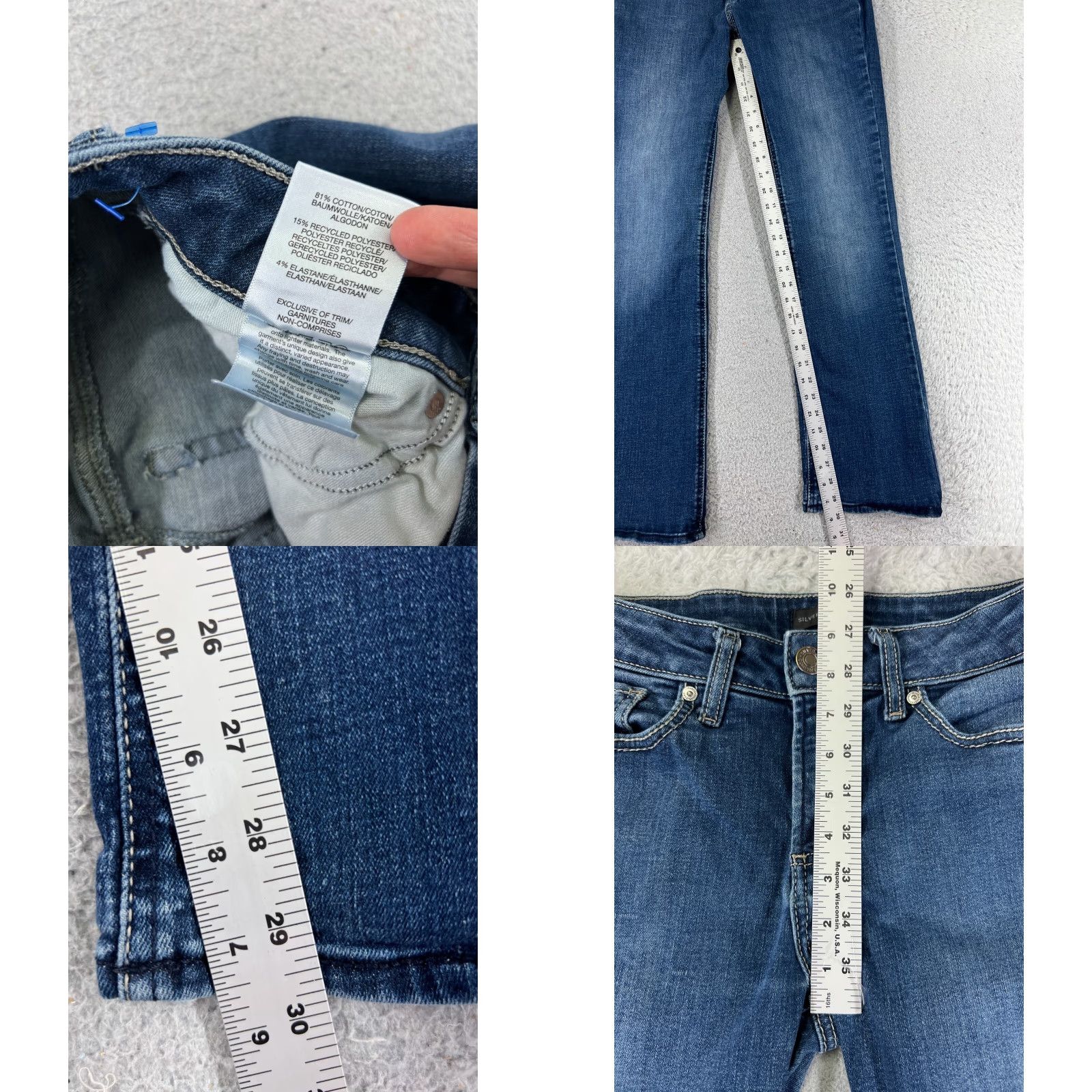 Silver Jeans Co. Silver Jeans Suki Womens Jeans Bootcut 30 Blue Denim Embroidered Mid 28 Inseam 30 - Regular Waist Distressed Pockets Size 30" / US 8 / IT 44 - 8 Thumbnail