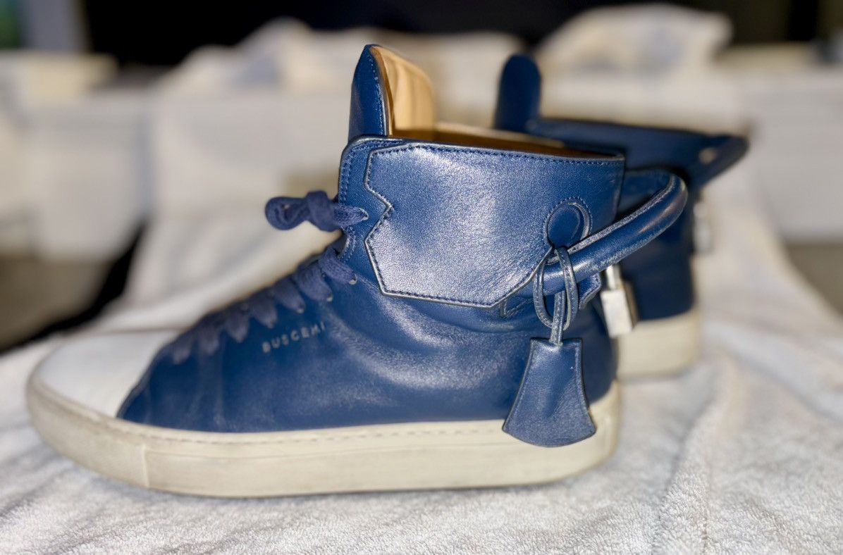 BUSCEMI 125 mm Blue Leather HighTop Loc Sneaker