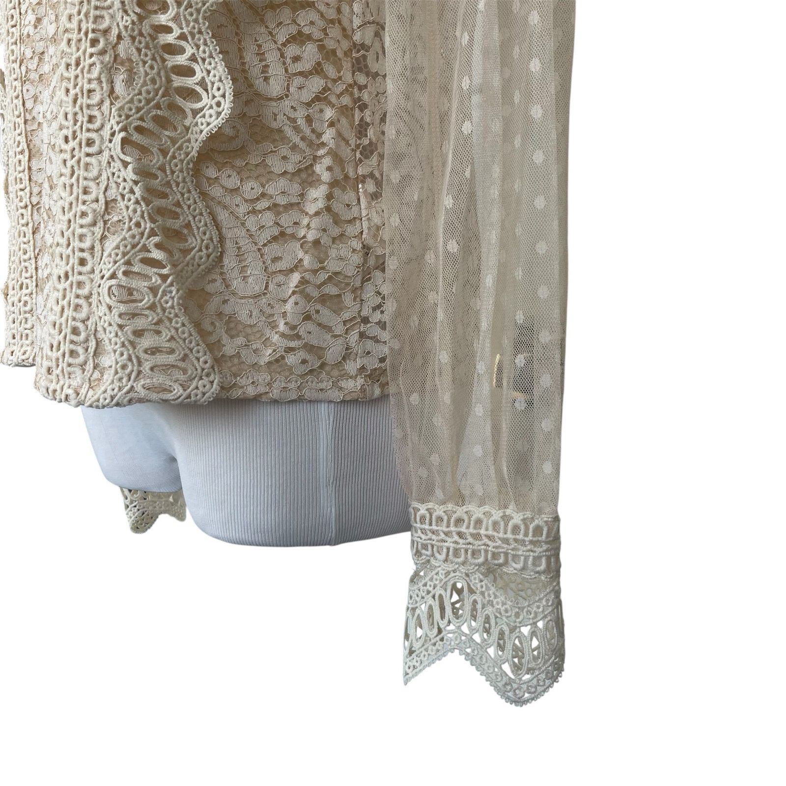 Other Smocked Neck Mesh Long Sleeve Elegant Victorian Sheer Blouse Size S / US 4 / IT 40 - 3 Thumbnail