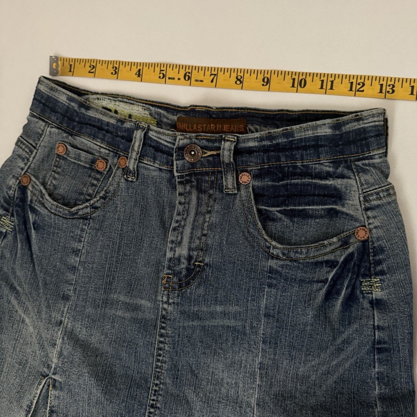 Other Vintage Y2K Denim Skirt Pleated Mini Jeans Embroidered 90’s Size 26" / US 2 / IT 38 - 4 Thumbnail