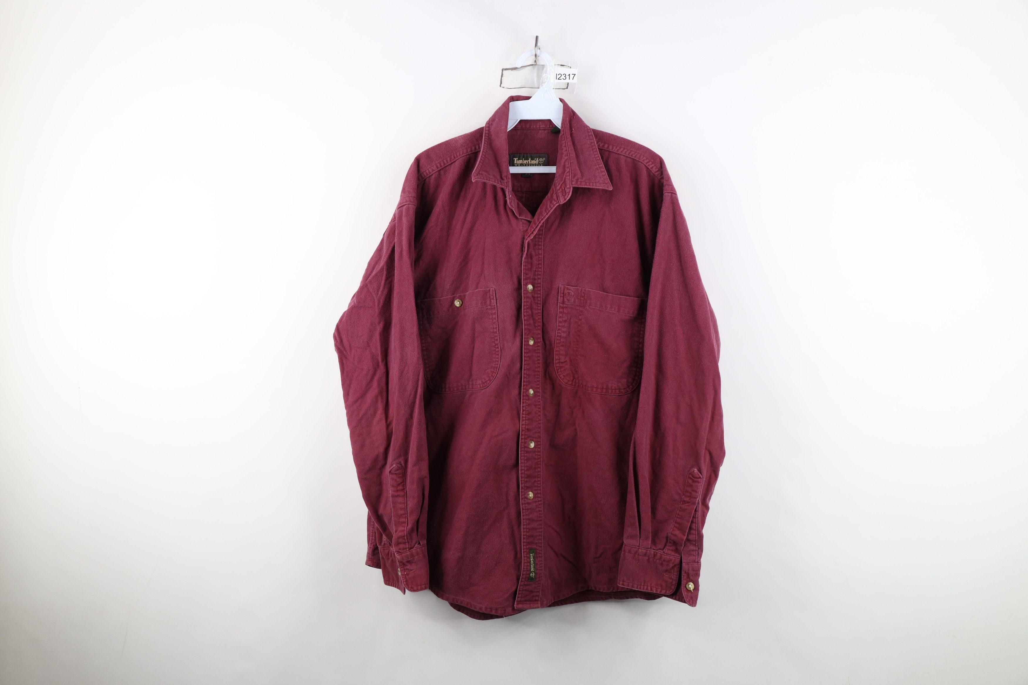 Timberland Vintage 90s Timberland Chamois Cloth Button Shirt Red Size US M / EU 48-50 / 2 - 1 Thumbnail