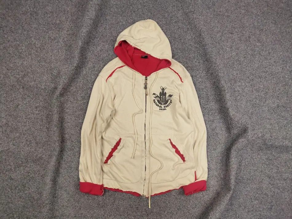 Vintage Y2K Diesel spell out zip up jumper white