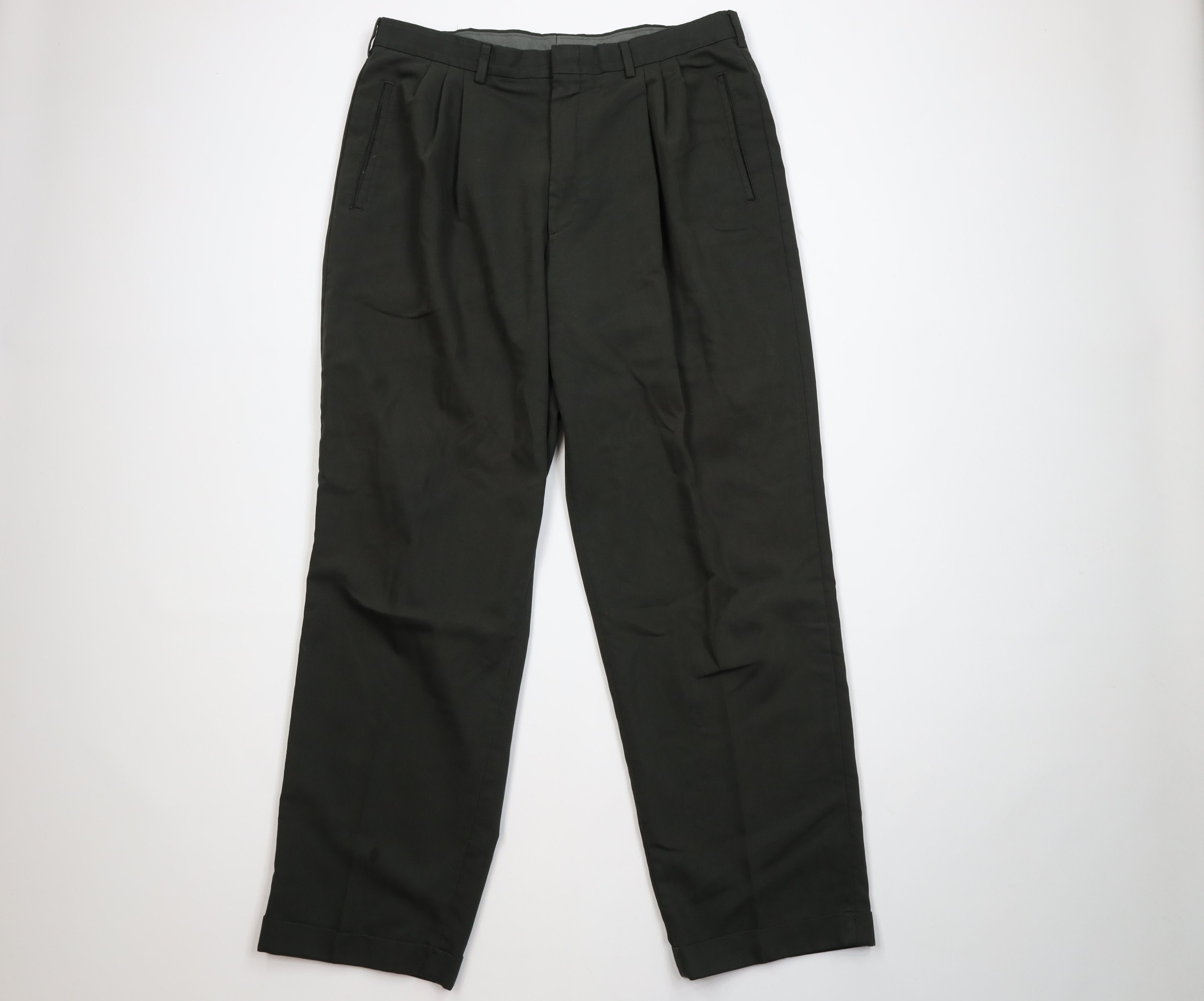 Vintage Vintage 90s Streetwear Pleated Wide Leg Chino Pants Green Size US 34 / EU 50 - 1 Thumbnail