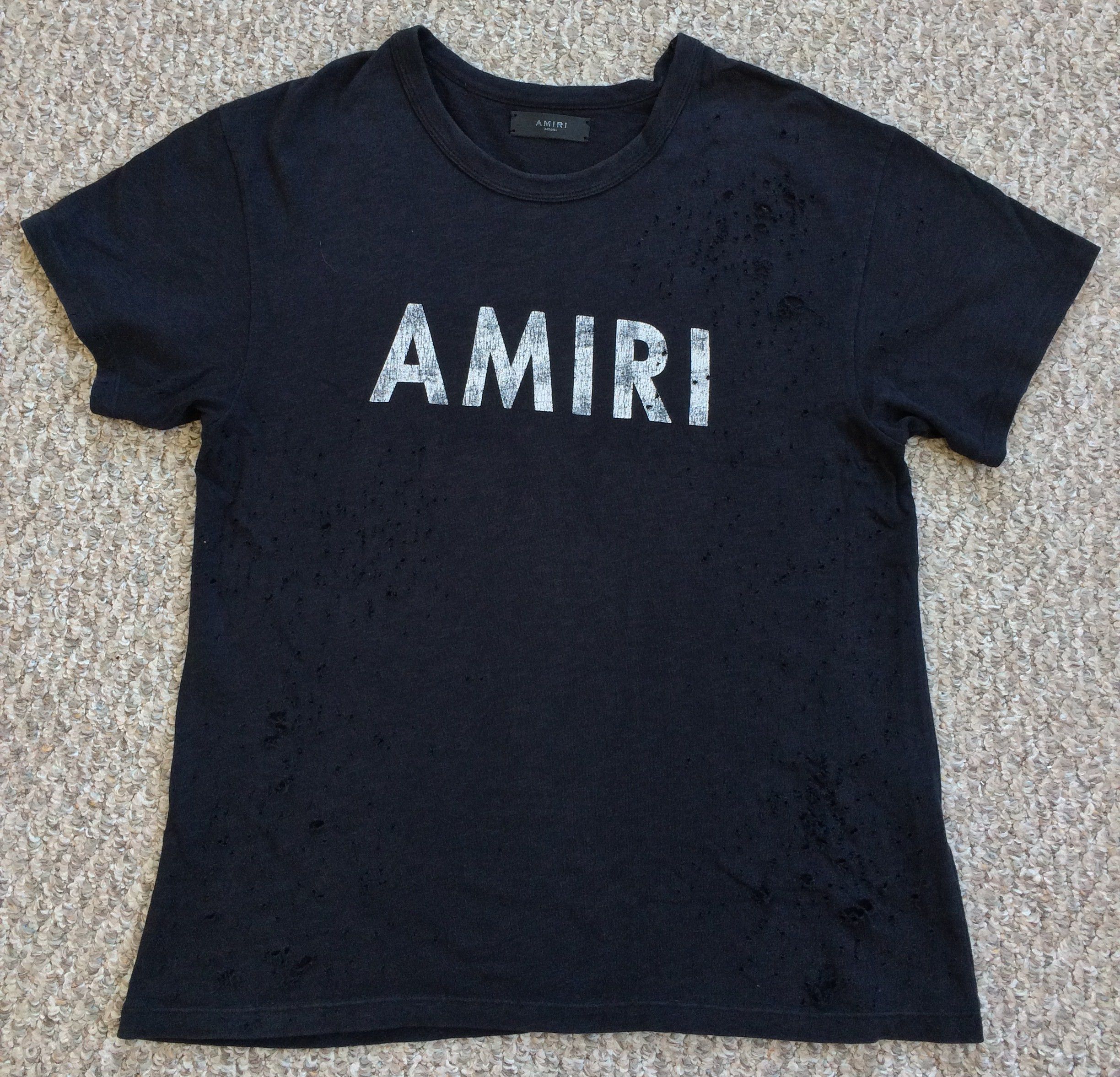 image of Amiri Oversized Distressed Shotgun Logo Tee in Black, Men's (Size XS)