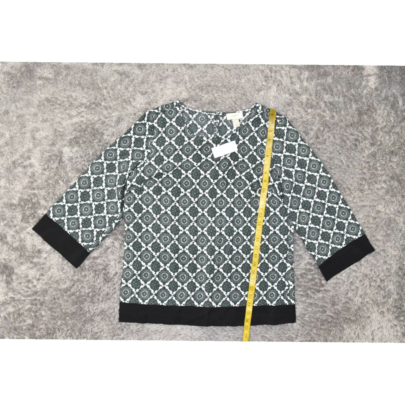 Loft Loft Green Geometric Crew Neck 3/4 Sleeve Polyester Blouse Size M NWT Size M / US 6-8 / IT 42-44 - 7 Thumbnail