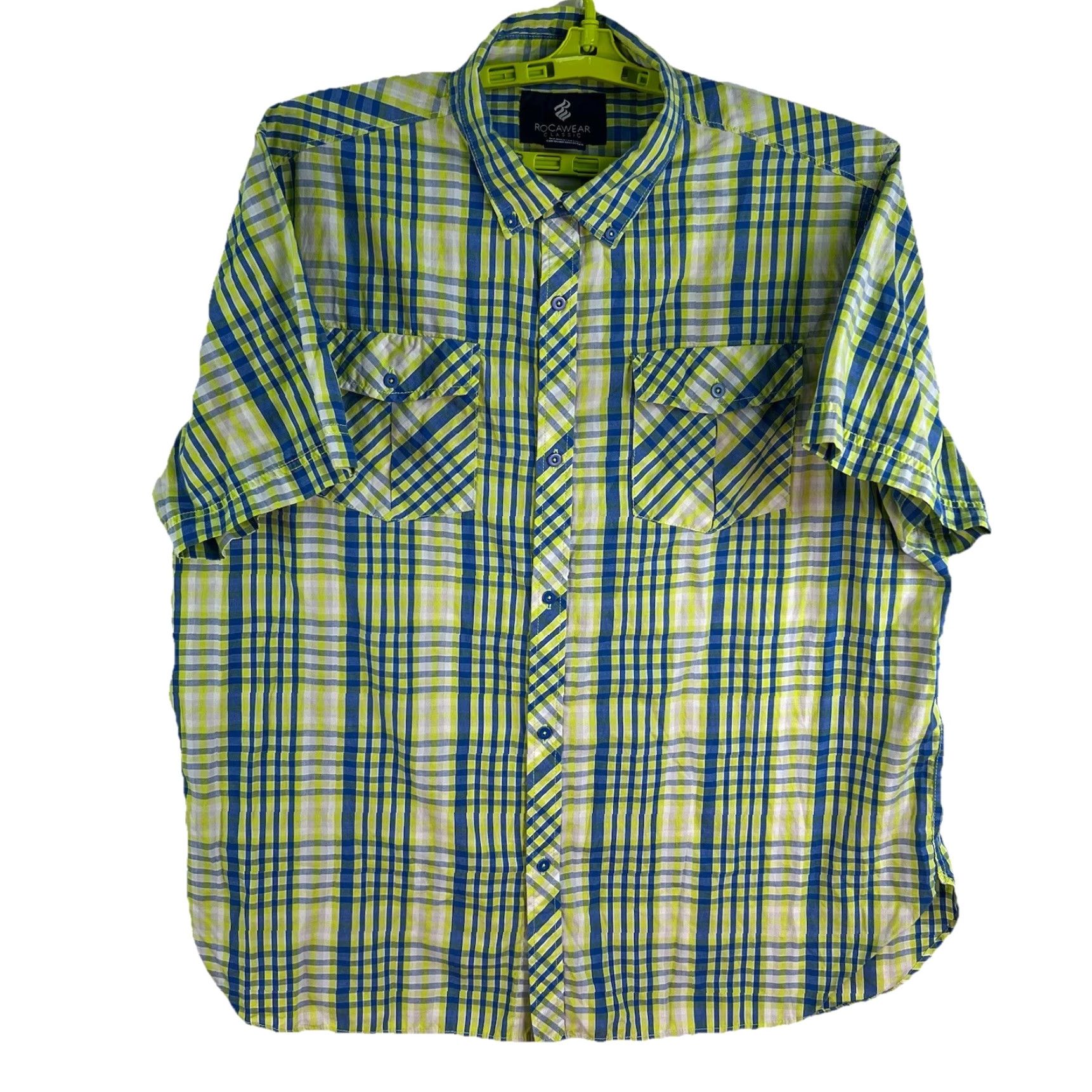 Rocawear VINTAGE Rocawear Plaid Shirt Men’s 3XL Short Sleeve Button-Up Blue Yellow 1990s Concert Casual Mens Size US XXL / EU 58 / 5 - 2 Thumbnail