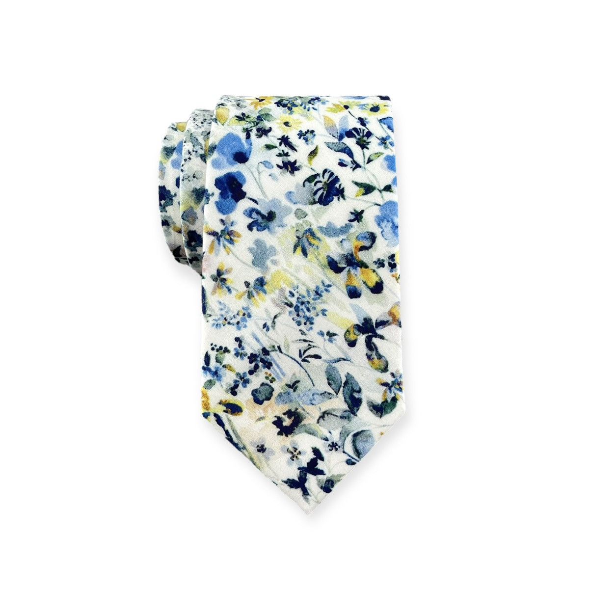 Other White w/ Azure Blue Meadow Floral Necktie, Slim 2.75” Width Size ONE SIZE - 1 Thumbnail