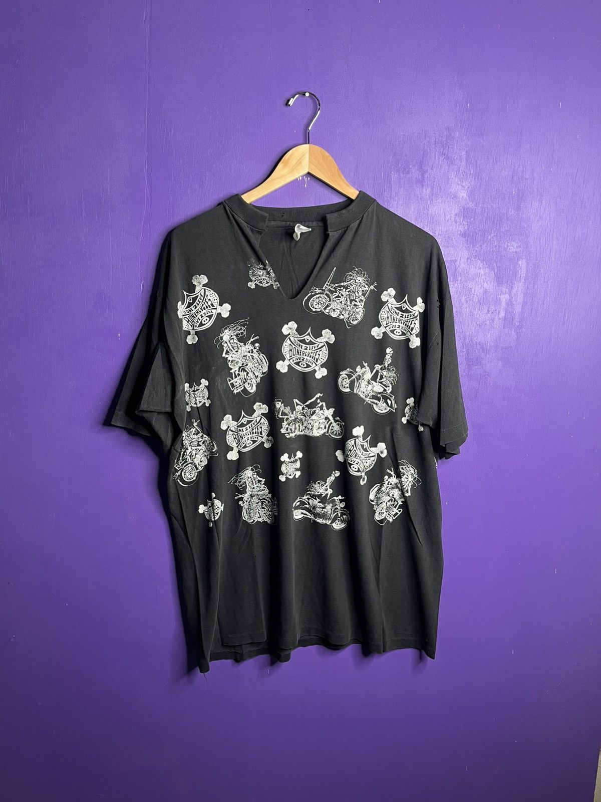 Vintage Vintage 90s Skeletons bonercycles biker tee Size US XL / EU 56 / 4 - 1 Thumbnail
