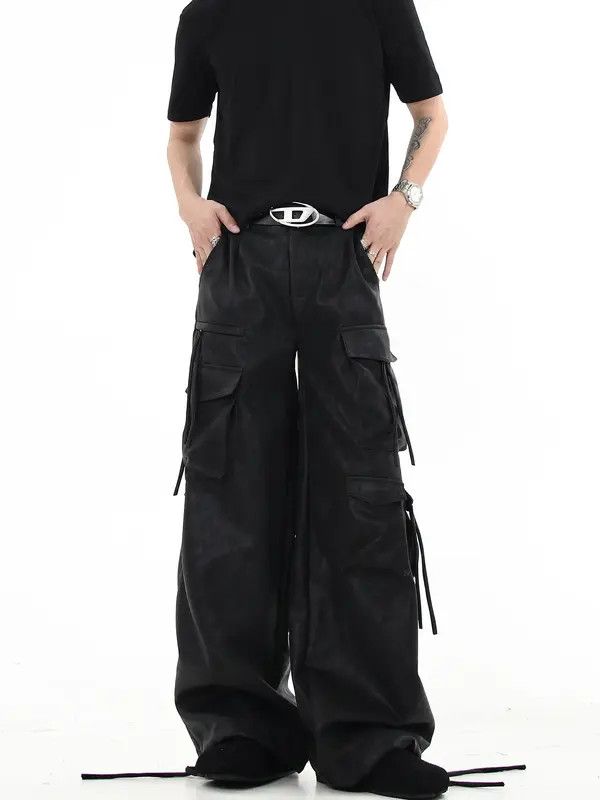 VIBE Faux Leather Black Cargo Denim Jeans Size US 28 / EU 44 - 4 Thumbnail