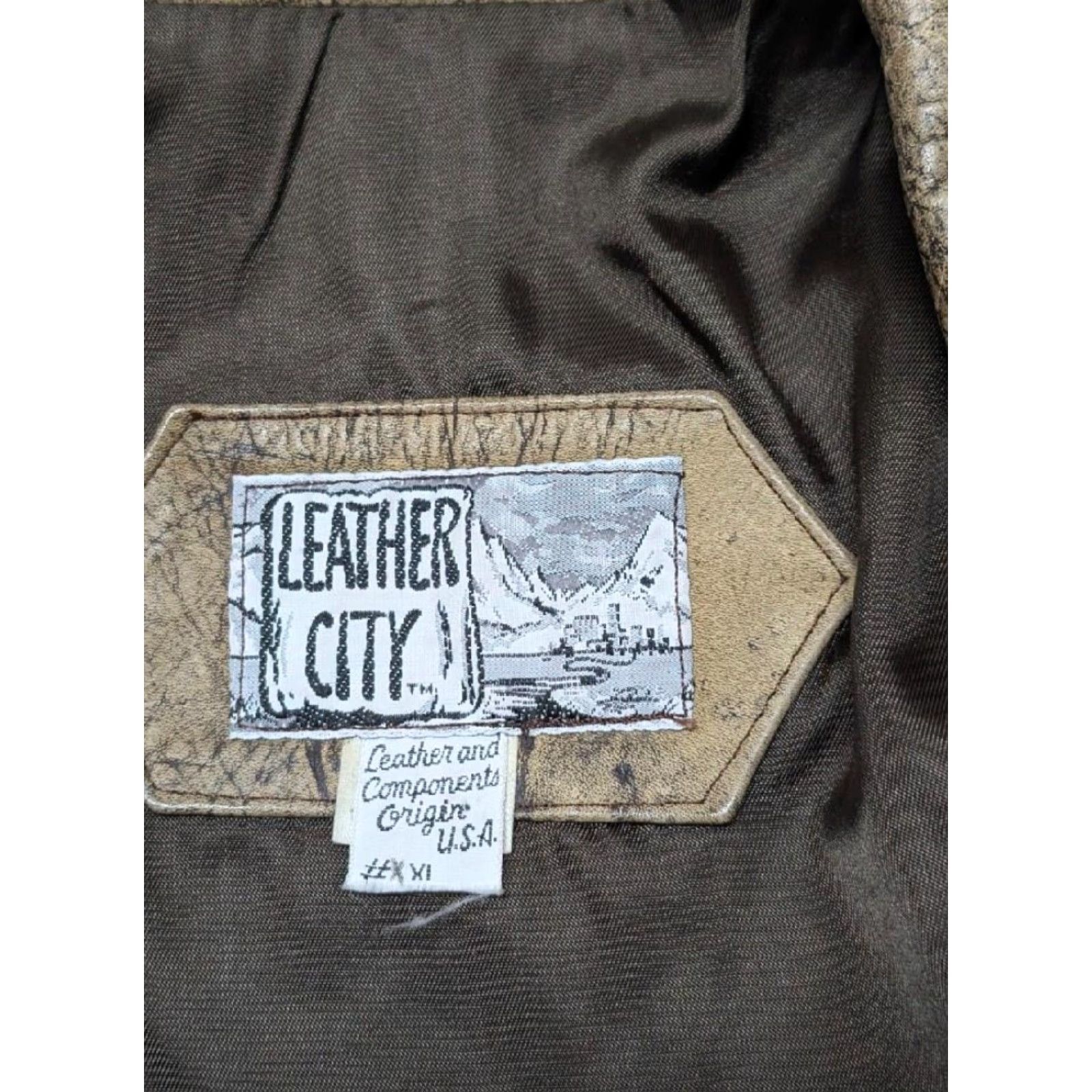 Vintage VINTAGE Leather CITY Western blazer Jacket XL 46 Brown Patina Distressed Mens Size 46R - 4 Thumbnail