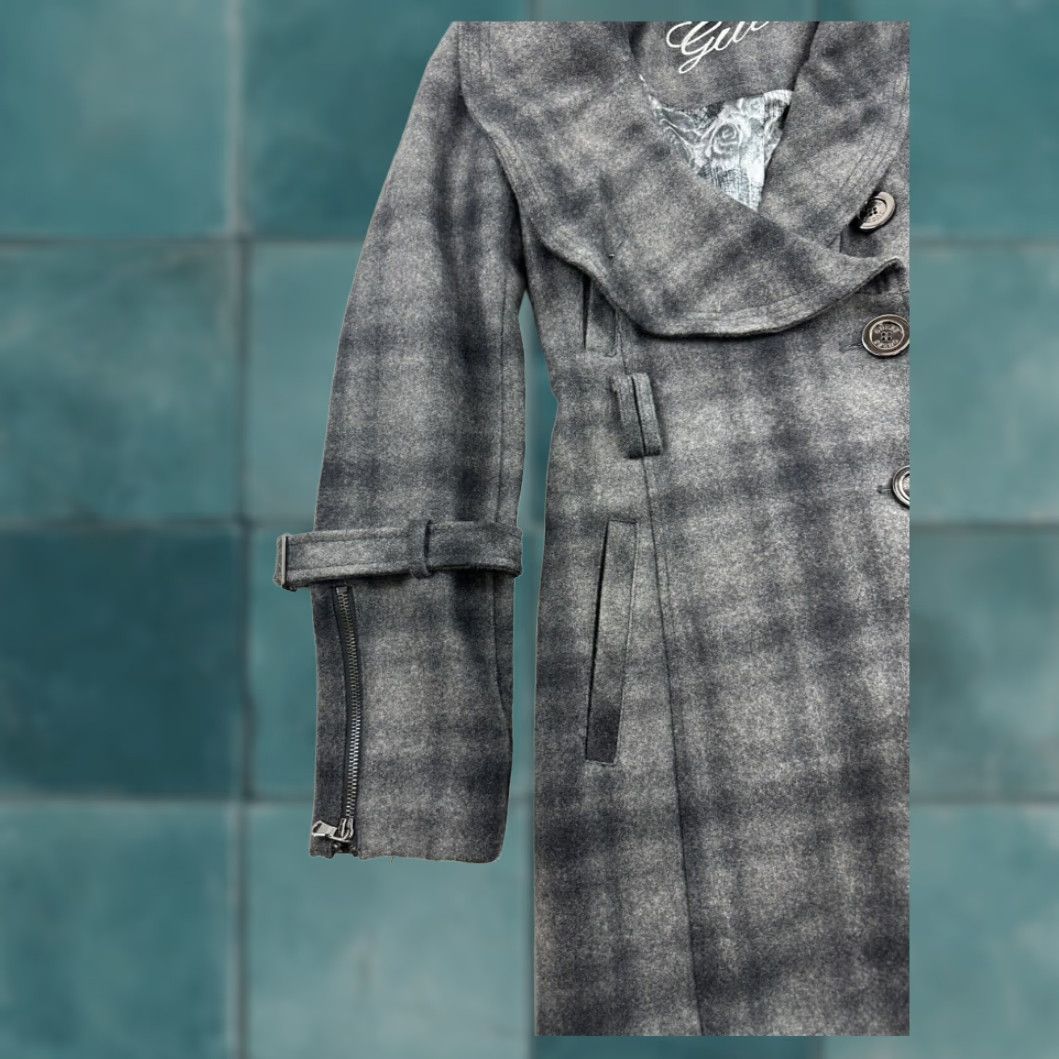 Guess Womens Trench Coat Guess XS Extra Large Black Gray Plaid Wool Blend Size XS / US 0-2 / IT 36-38 - 3 Thumbnail