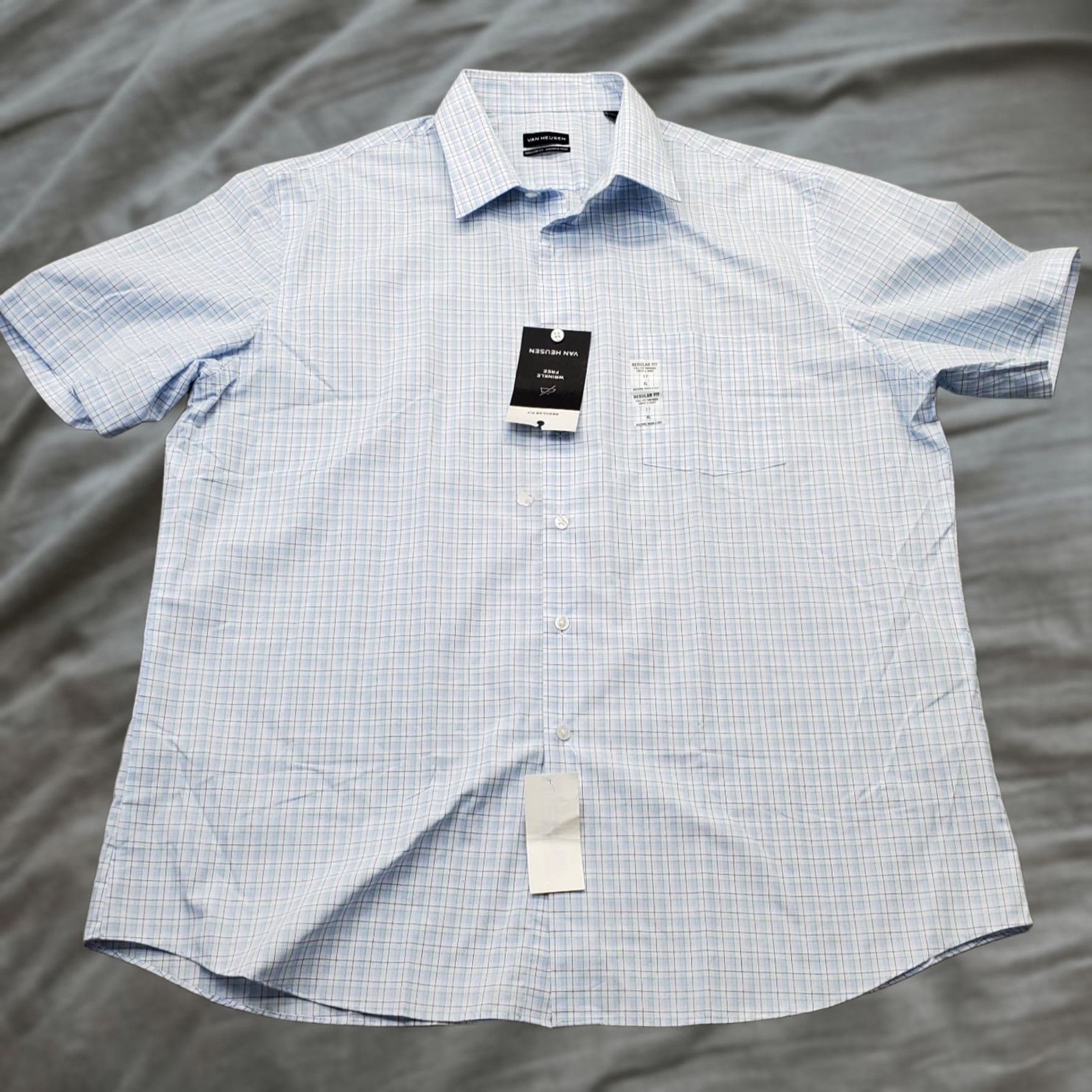 Van Heusen Van Heusen Dress Shirt Mens XL Blue Plaid Formal Regular Wrinkle-Free Button-Up Size 46R - 1 Thumbnail