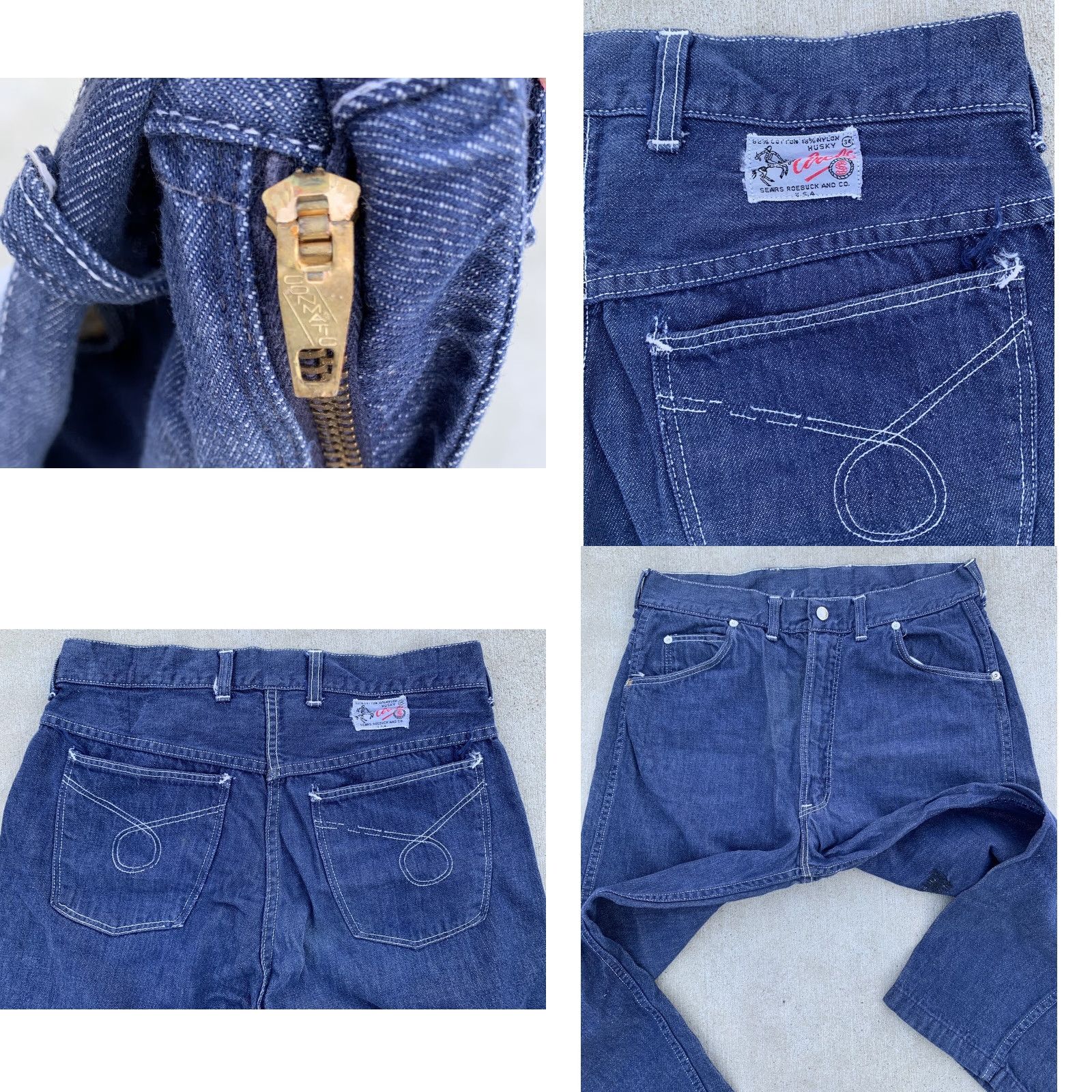 Sears VINTAGE Sears Roebuck And Co Jeans Sz 34 Waist 31 Conmatic Zip Rockabilly Denim Blue 1950s Mens Womens Boys Girls Regular Size US 31 - 9 Thumbnail