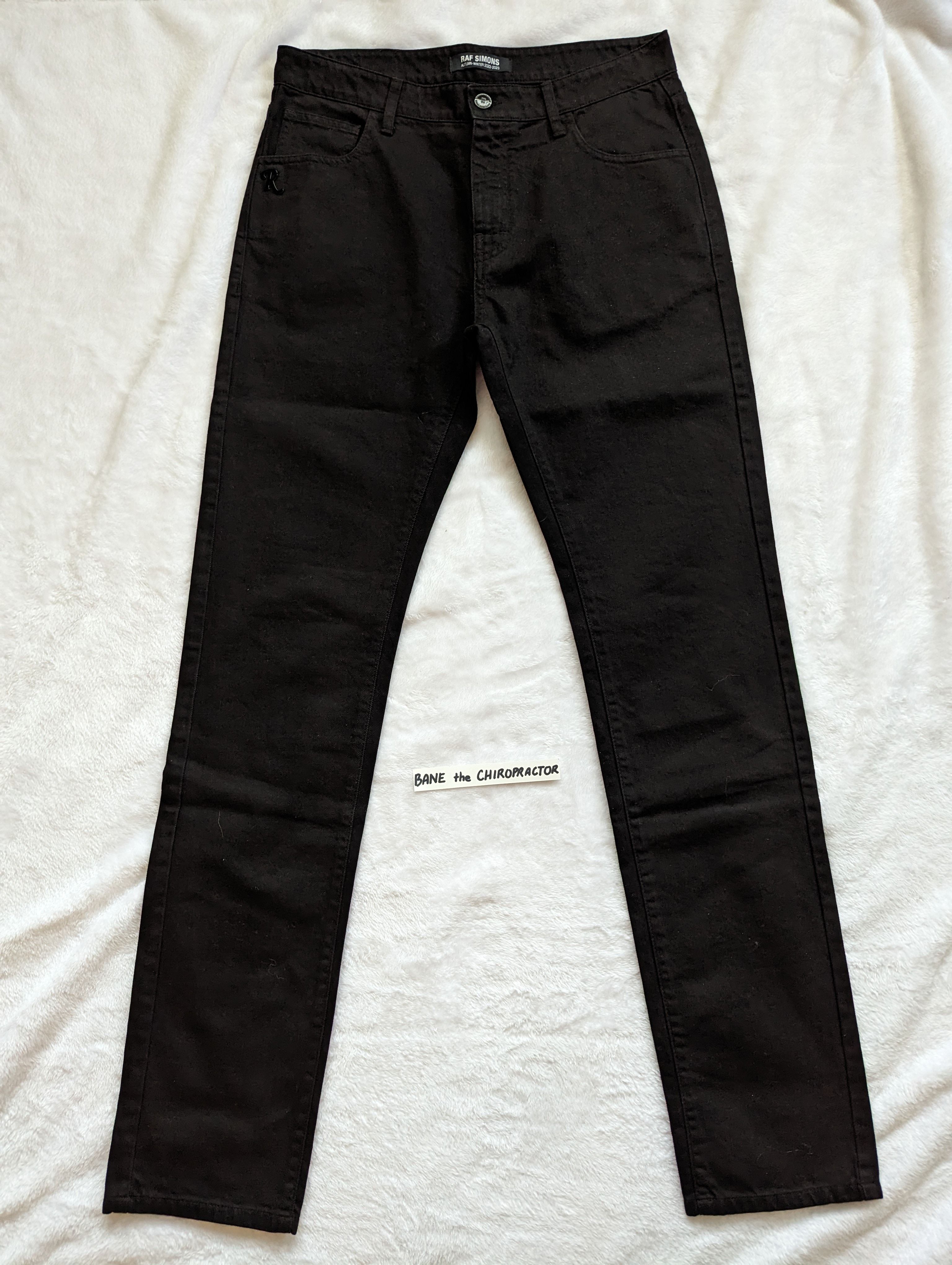 Pre-owned Raf Simons Nwot Aw22 Slim Fit Black Denim Jeans Logo Patch 30 X 34