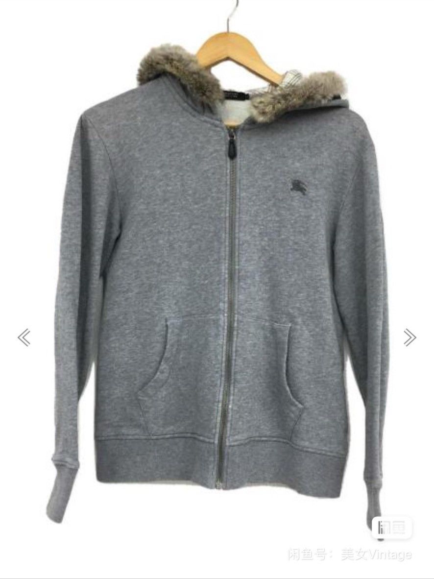BURBERRY Rabbit fur zip parka y2k gray Burberry Burberry Rabbit
