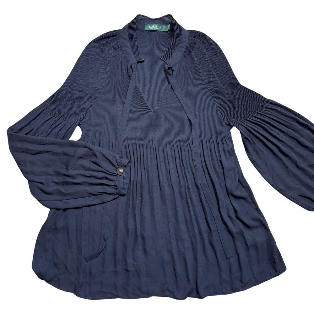 Ralph Lauren Ralph Lauren Pleated Georgette Tie-Neck Blue Blouse Size L Size L / US 10 / IT 46 - 7 Thumbnail