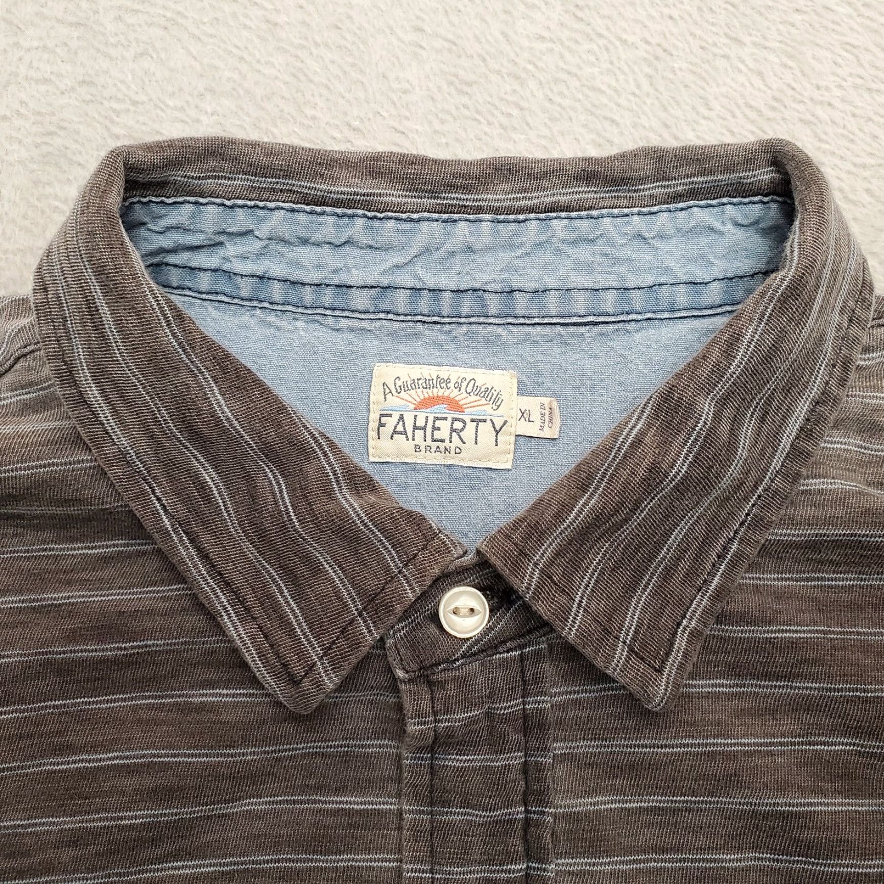 Faherty Faherty Shirt Mens L Gray Blue Striped Polo 100% Cotton Casual Size US L / EU 52-54 / 3 - 5 Thumbnail