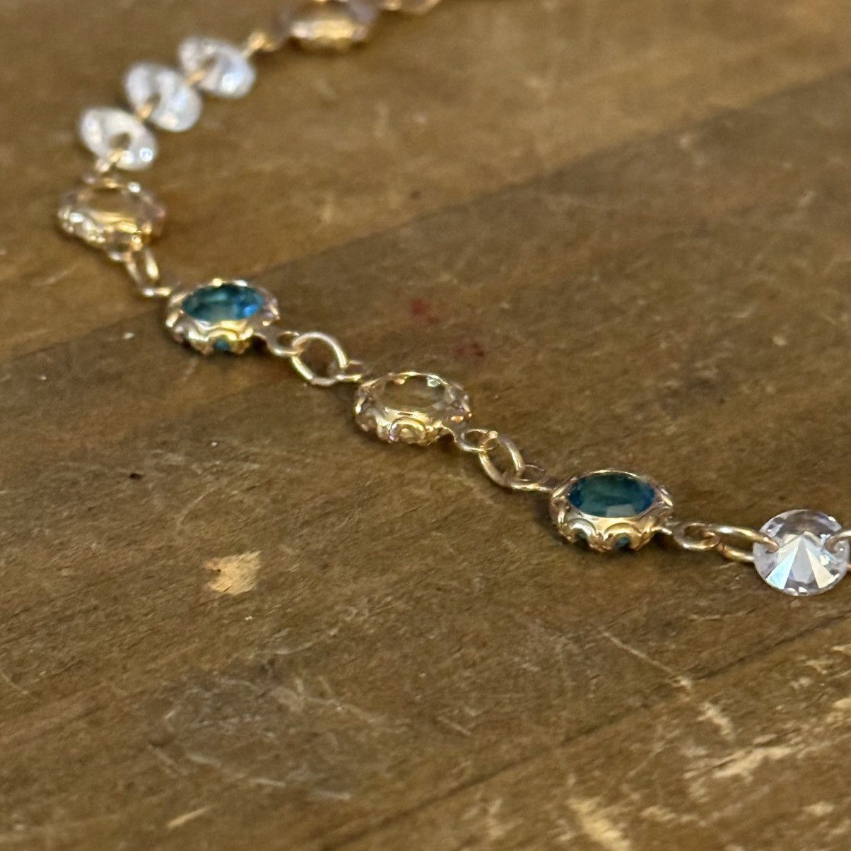 Other Gold tone teal and clear cubic zirconia crystal necklace Size ONE SIZE - 2 Thumbnail