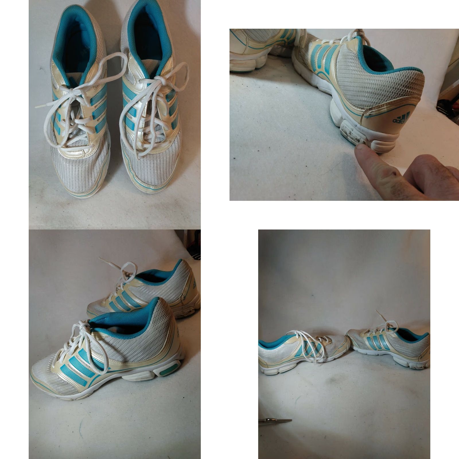 Adidas VINTAGE Adidas 3-D cushion VG Cond creme, white & teal Women's Sz.8.5 Sneaker Womens Shoes Size 8.5 White Teal Cushioned VG Condcreme Size US 9 / IT 39 - 8 Thumbnail